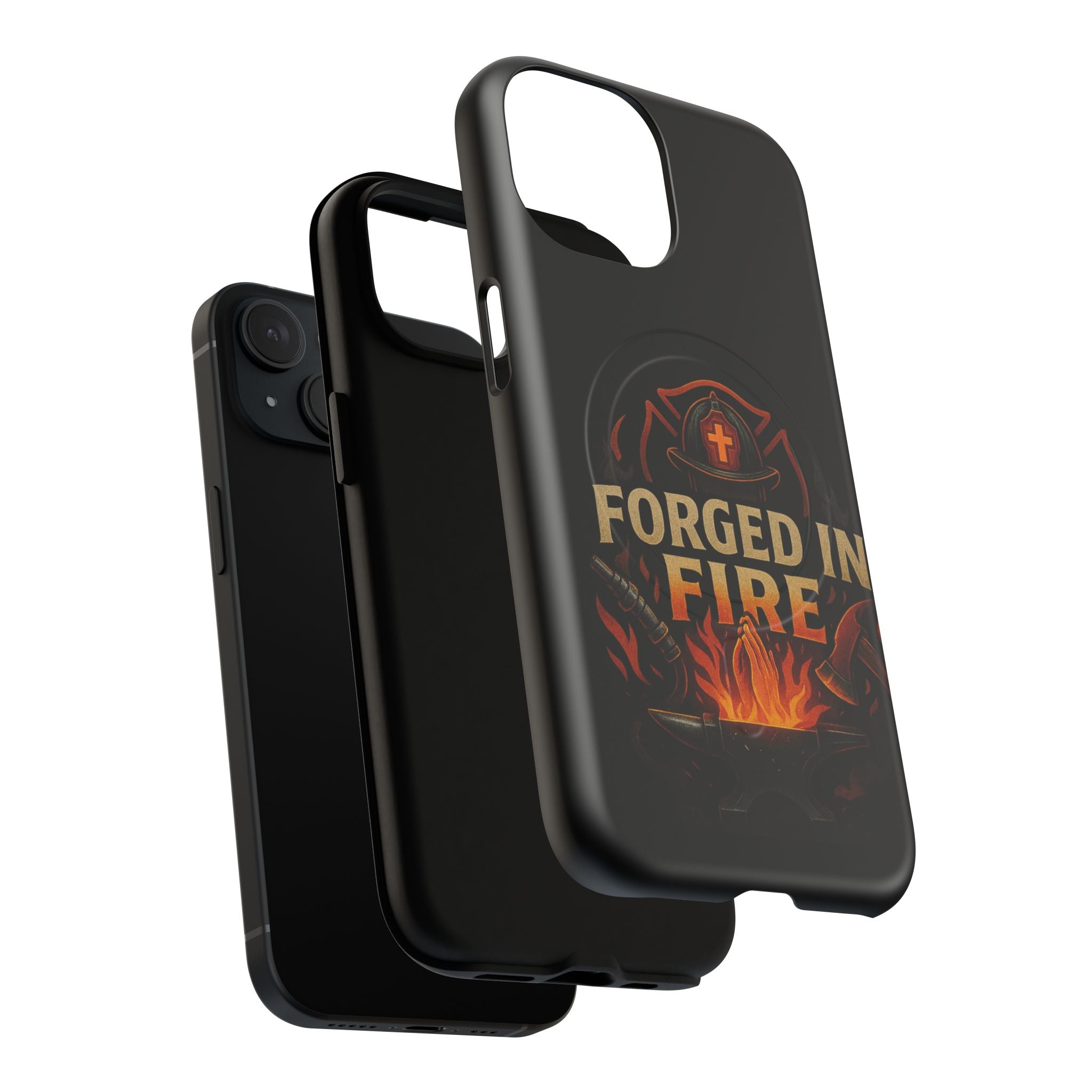 Forged in Fire Tough Magnetic Phone Case — Firefighter Anvil Design