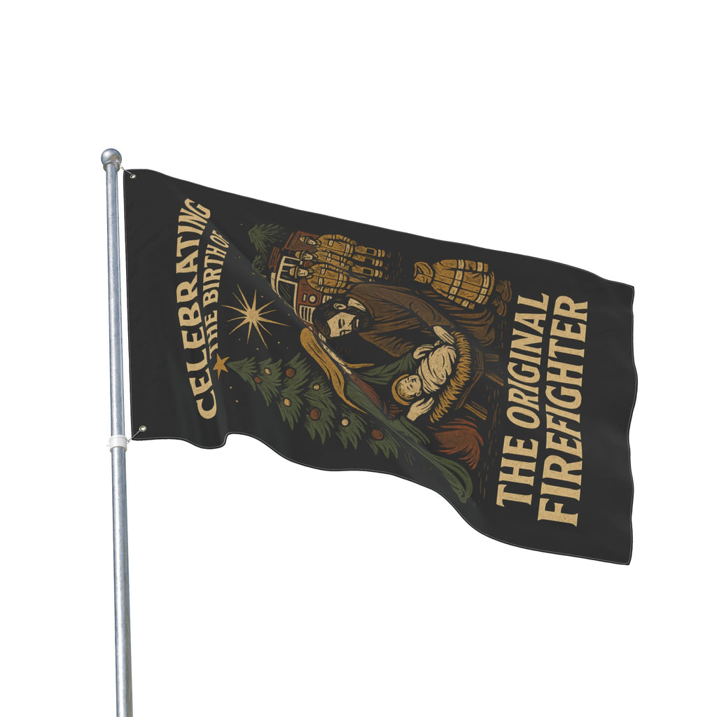 Nativity 'The Original Firefighter' Double-Sided Christmas Flag