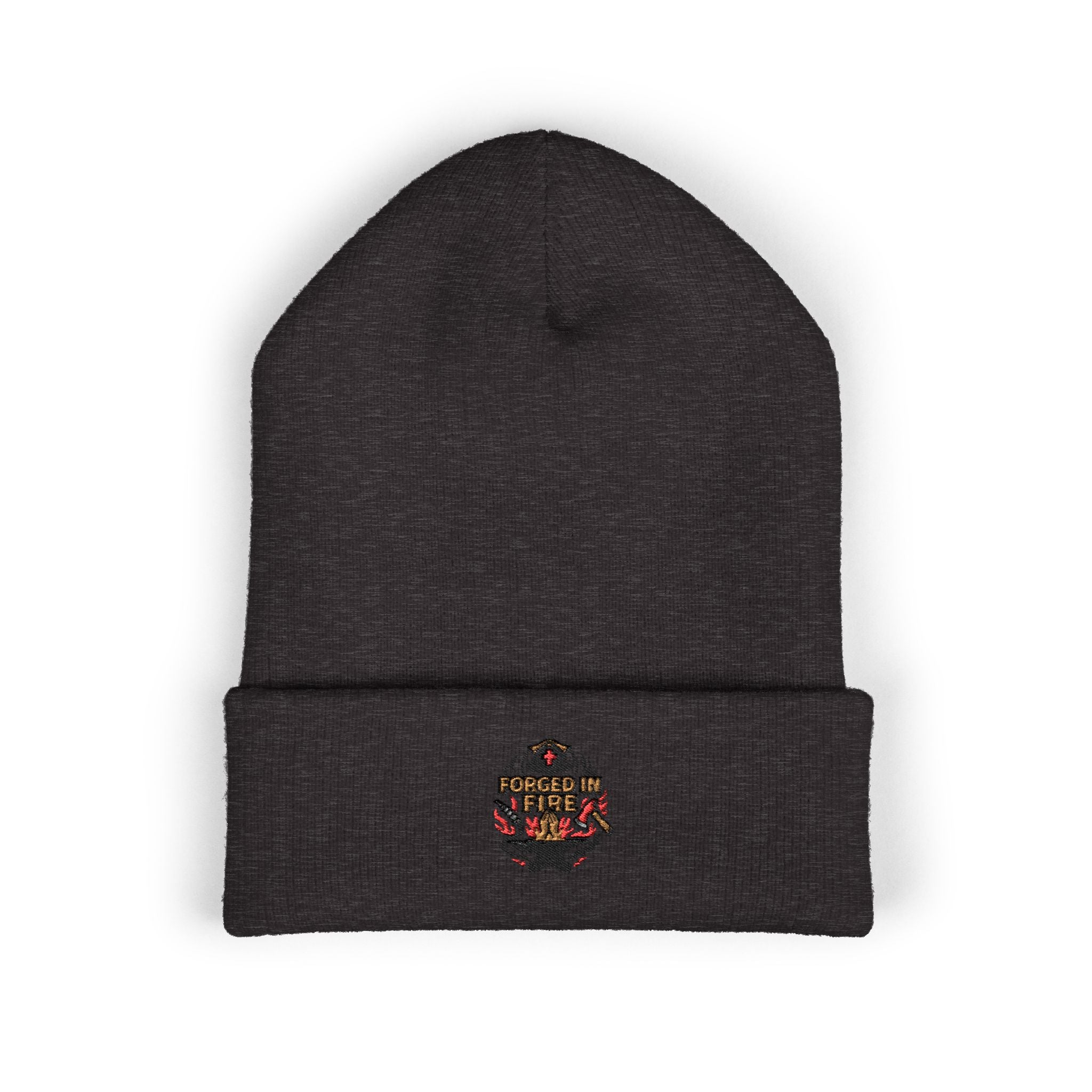 Embroidered Floral Skull Beanie – Yellow Cuffed Knit Hat