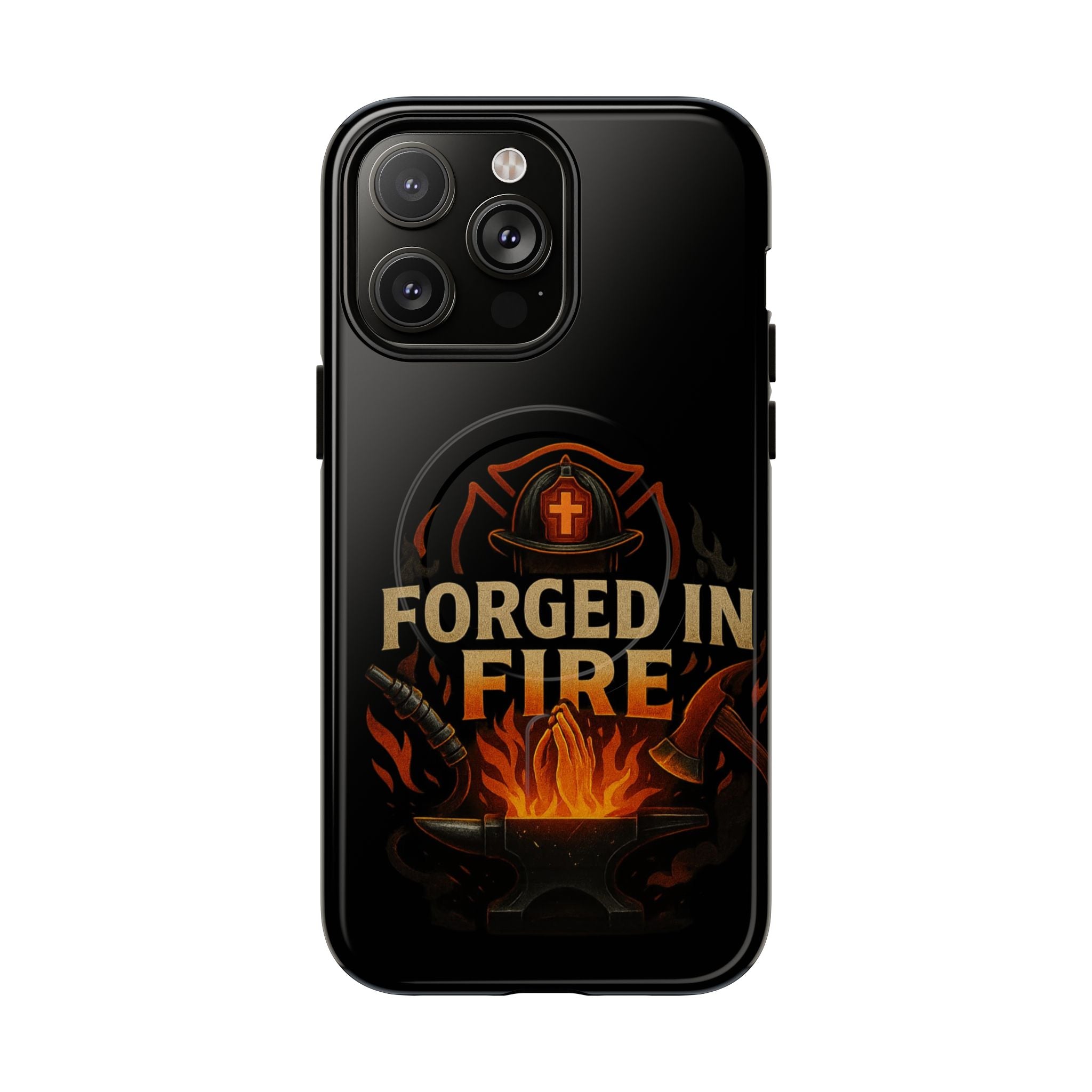 Forged in Fire Tough Magnetic Phone Case — Firefighter Anvil Design