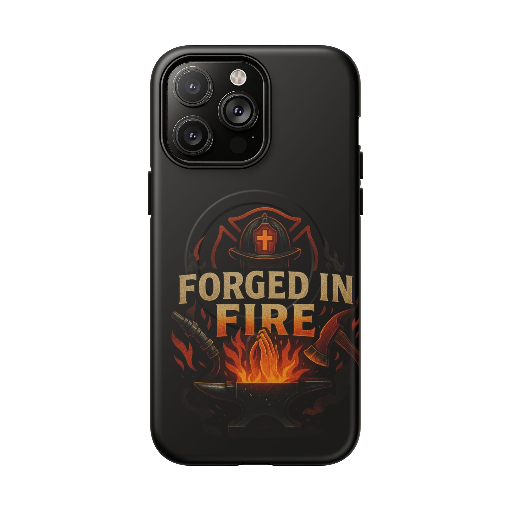 Forged in Fire Tough Magnetic Phone Case — Firefighter Anvil Design