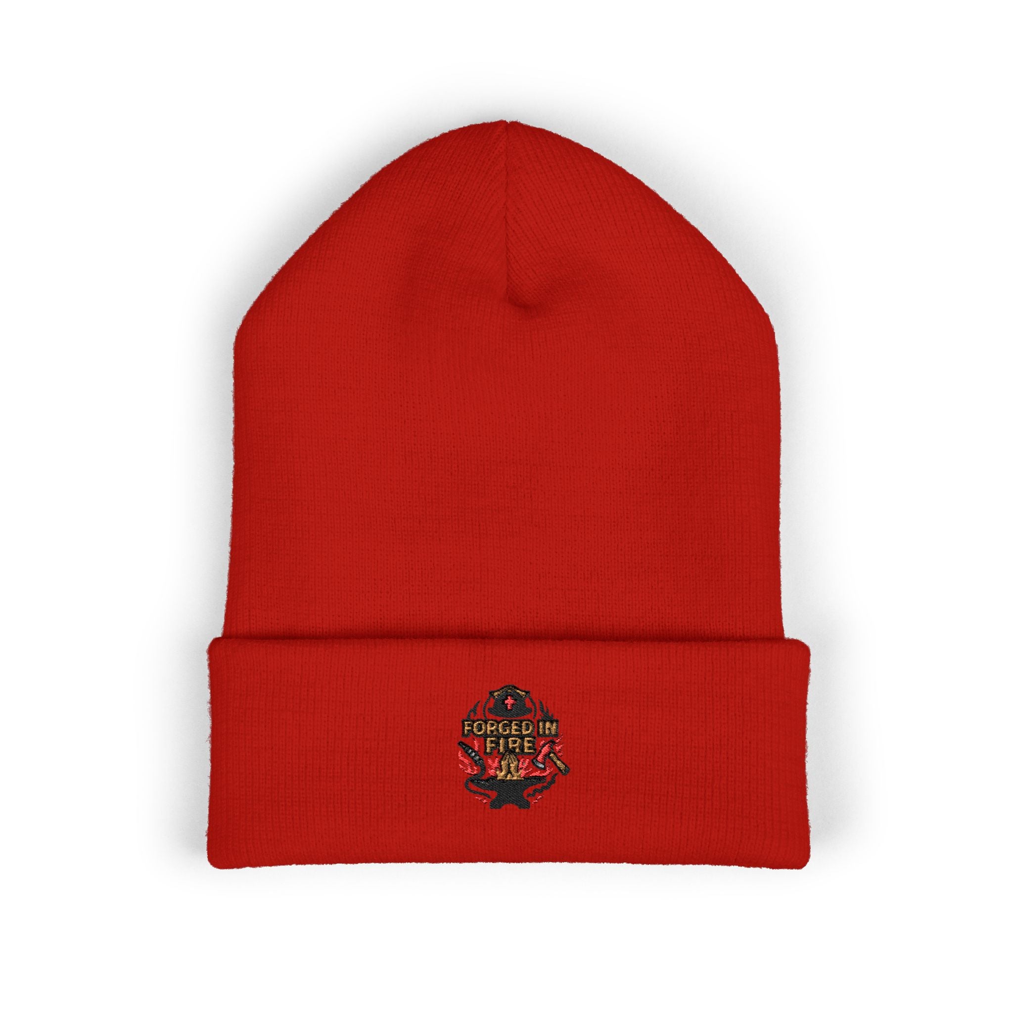 Embroidered Floral Skull Beanie – Yellow Cuffed Knit Hat