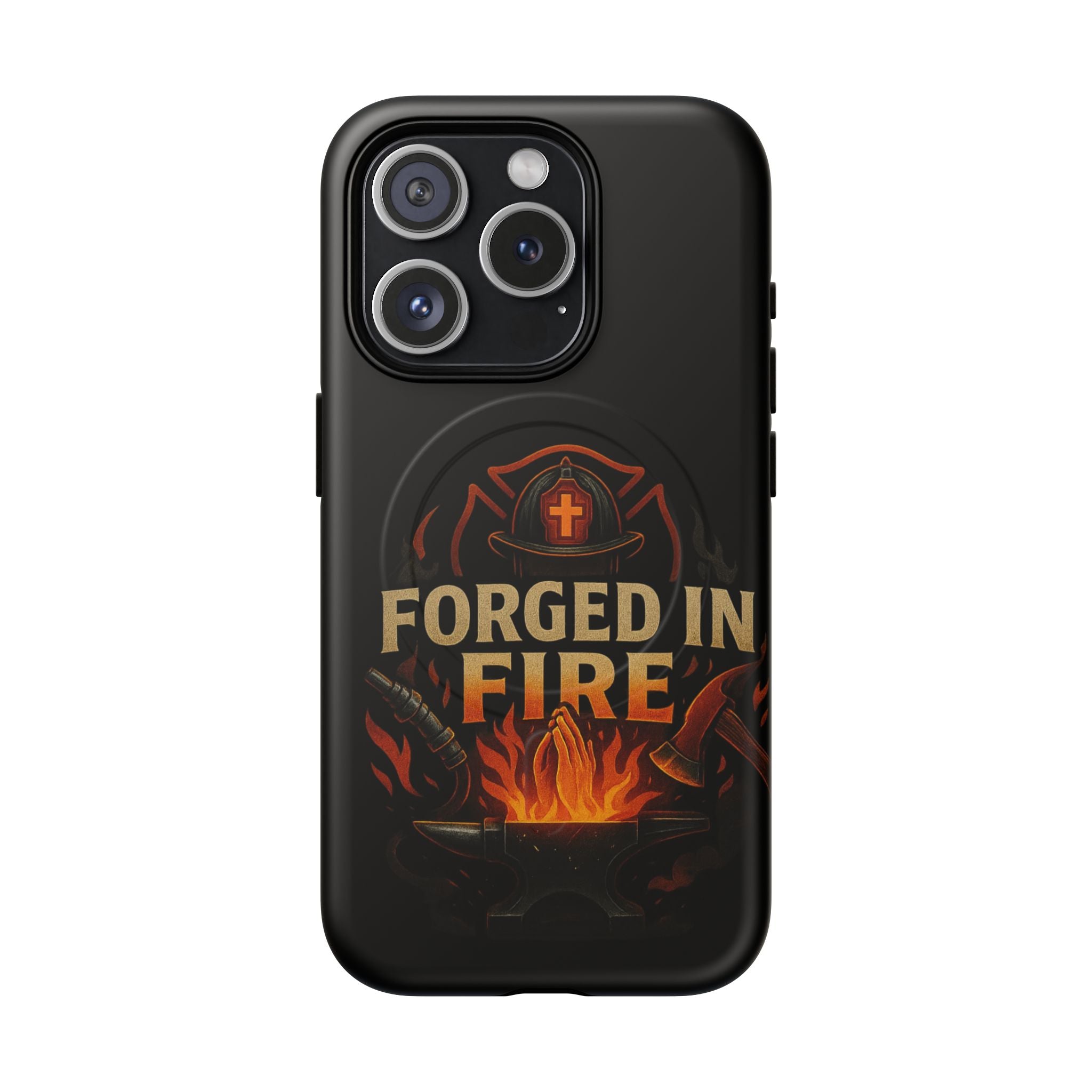 Forged in Fire Tough Magnetic Phone Case — Firefighter Anvil Design