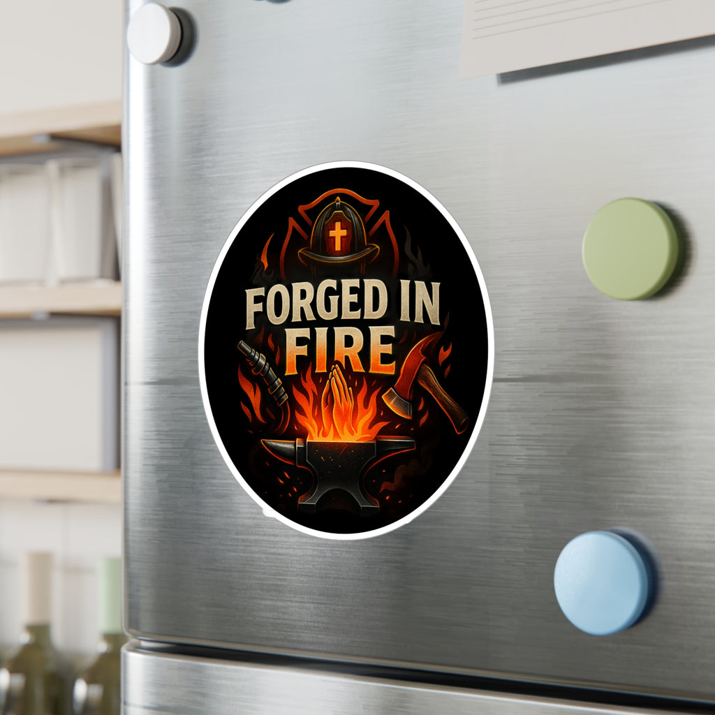 Forged in Fire Vinyl Sticker — Blacksmith Anvil & Flame Kiss-Cut Decal