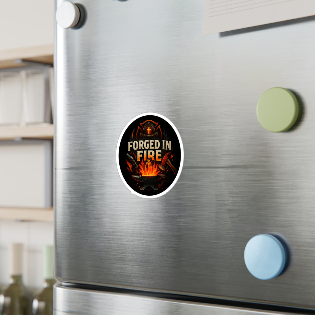 Forged in Fire Vinyl Sticker — Blacksmith Anvil & Flame Kiss-Cut Decal