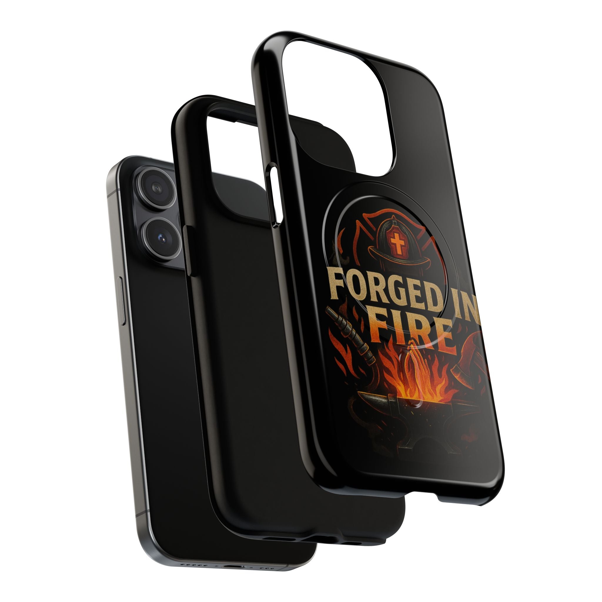 Forged in Fire Tough Magnetic Phone Case — Firefighter Anvil Design