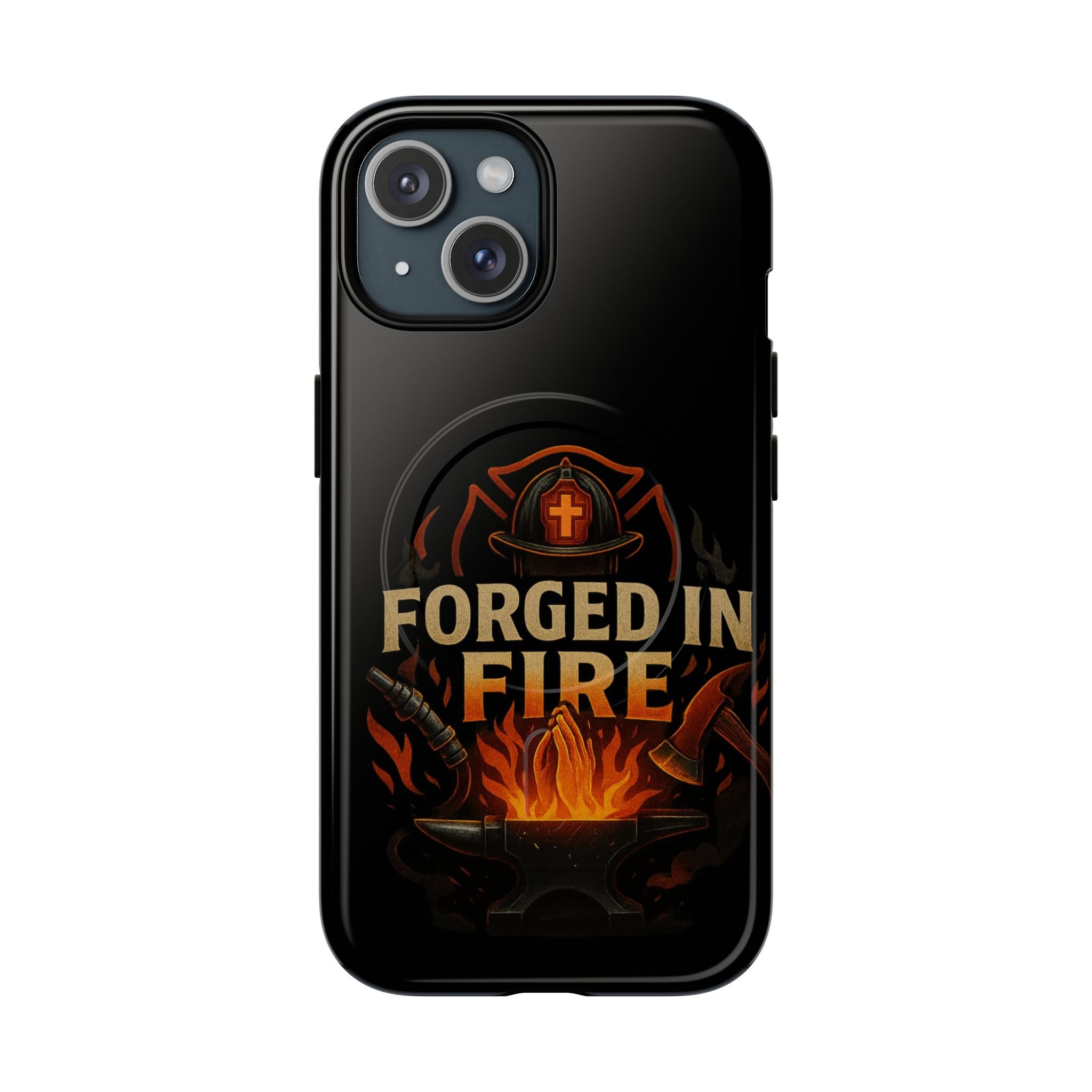Forged in Fire Tough Magnetic Phone Case — Firefighter Anvil Design
