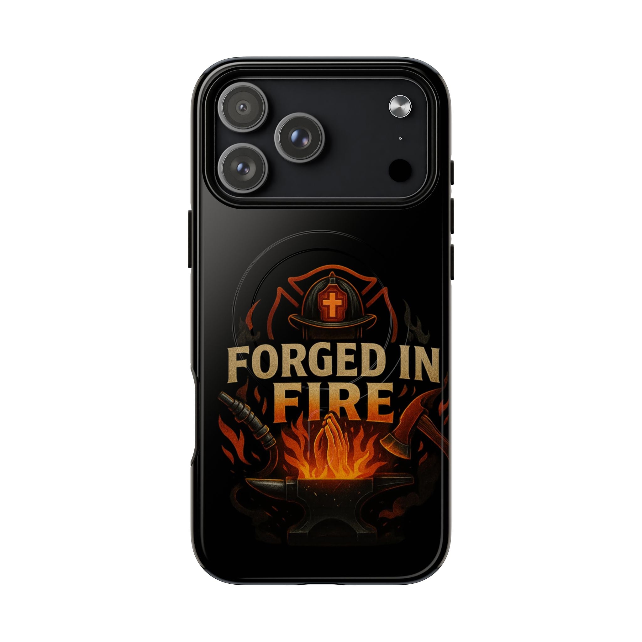Forged in Fire Tough Magnetic Phone Case — Firefighter Anvil Design