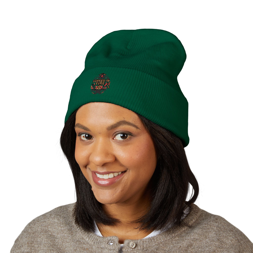 Embroidered Floral Skull Beanie – Yellow Cuffed Knit Hat