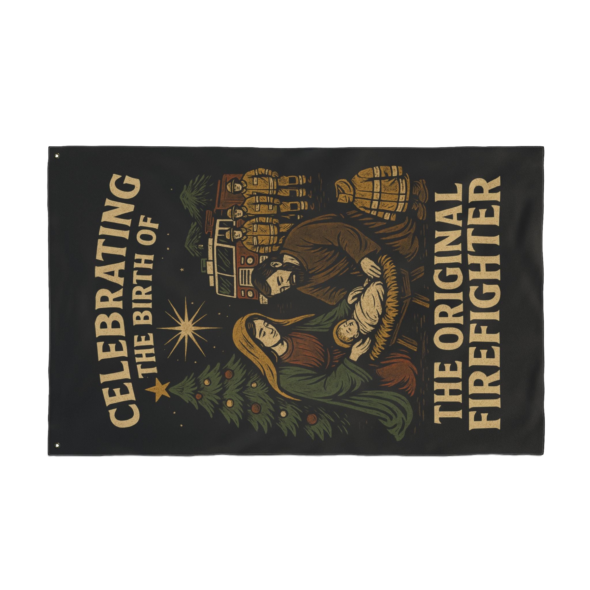 Nativity 'The Original Firefighter' Double-Sided Christmas Flag