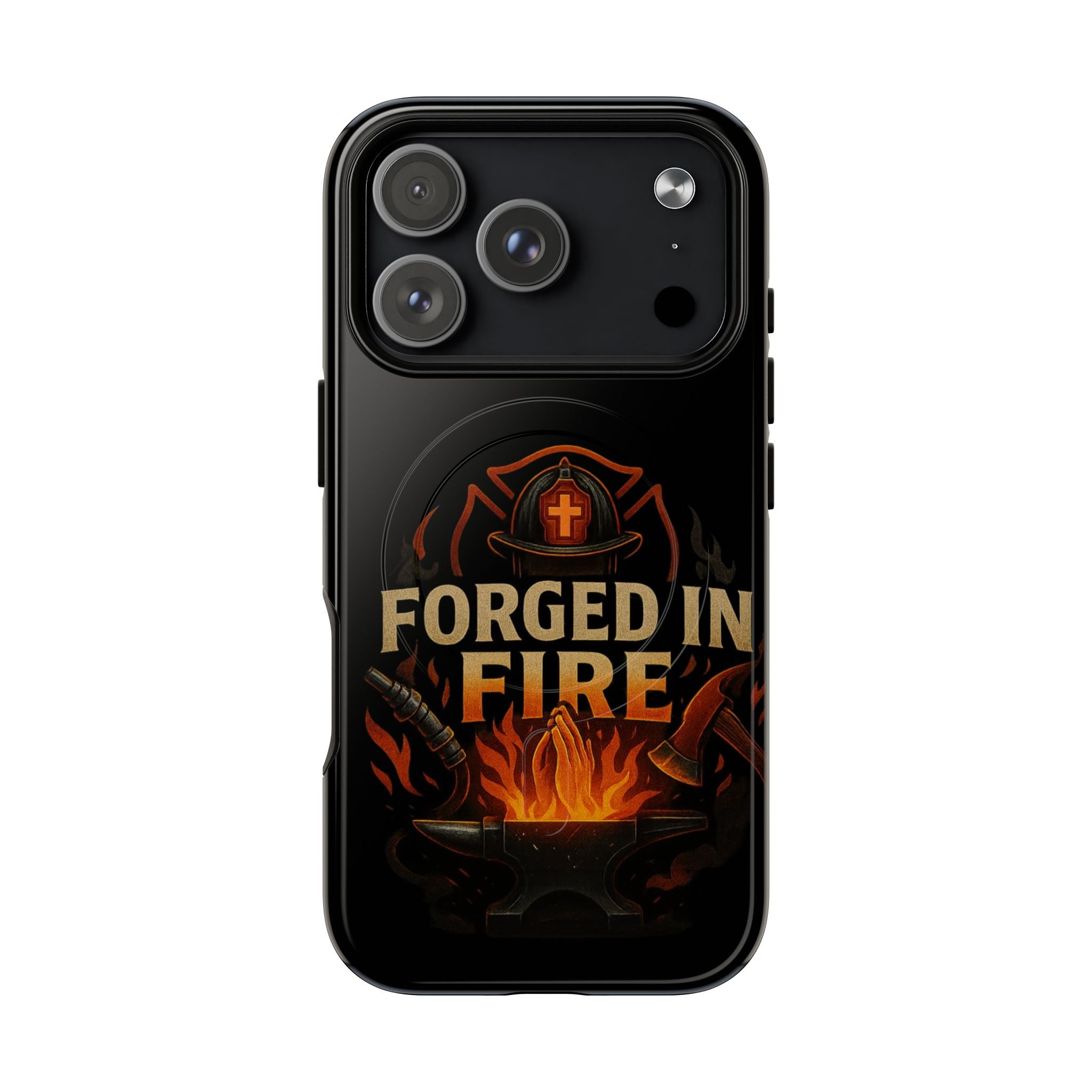 Forged in Fire Tough Magnetic Phone Case — Firefighter Anvil Design