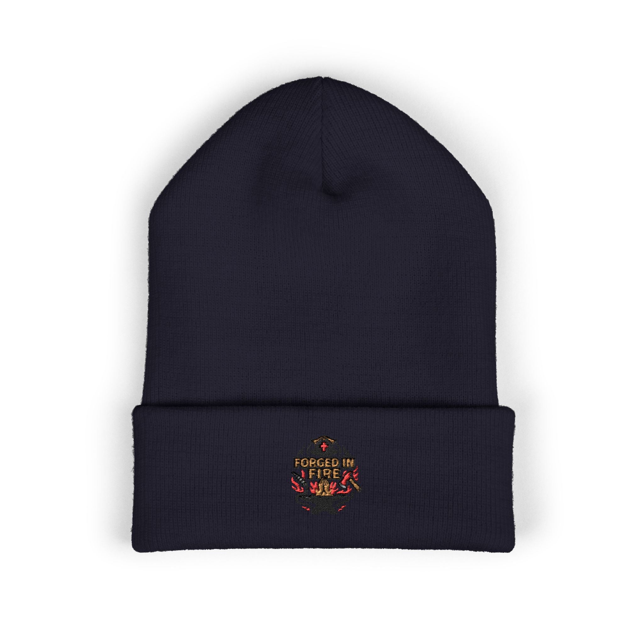 Embroidered Floral Skull Beanie – Yellow Cuffed Knit Hat
