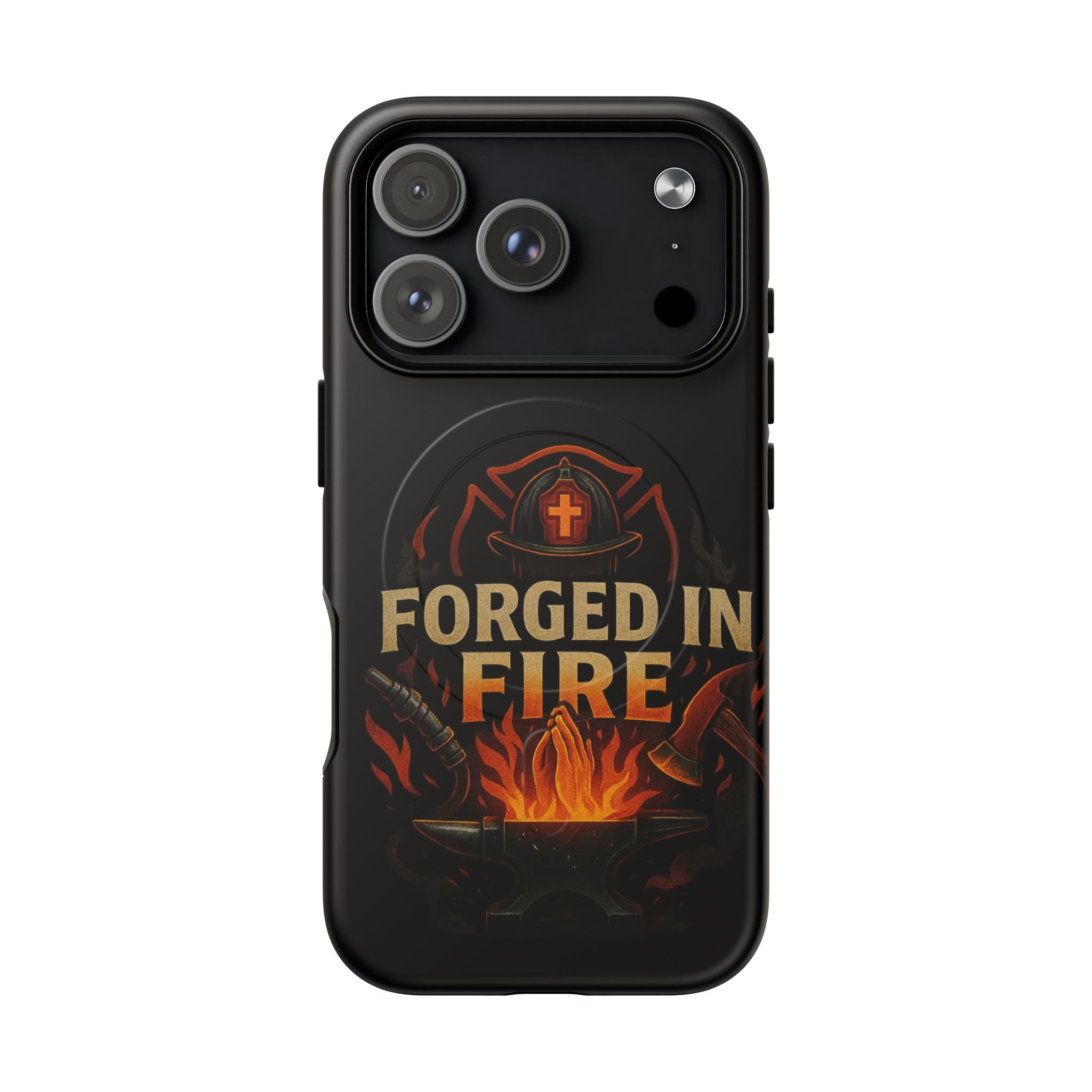 Forged in Fire Tough Magnetic Phone Case — Firefighter Anvil Design