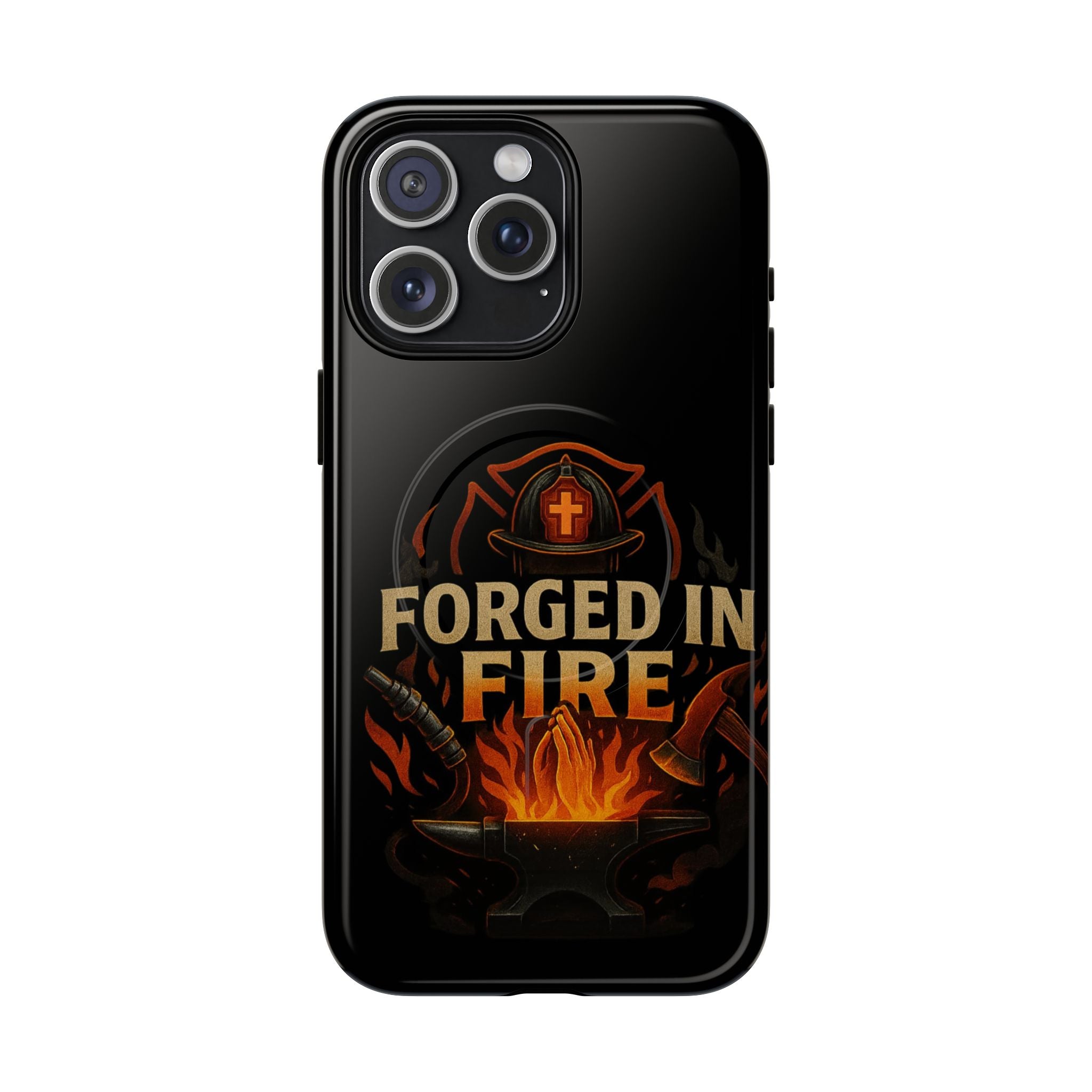 Forged in Fire Tough Magnetic Phone Case — Firefighter Anvil Design