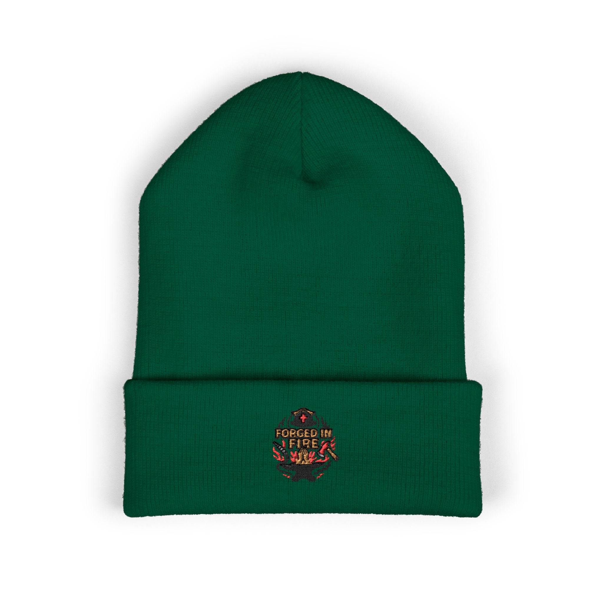 Embroidered Floral Skull Beanie – Yellow Cuffed Knit Hat