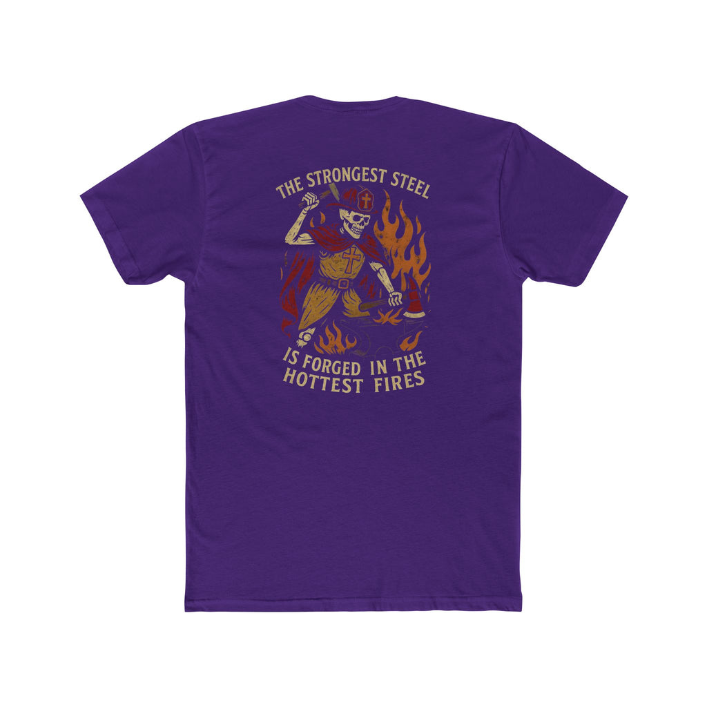 'The Strongest Steel Is Forged In The Hottest Fires' Graphic Tee — Skeleton Blacksmith Design
