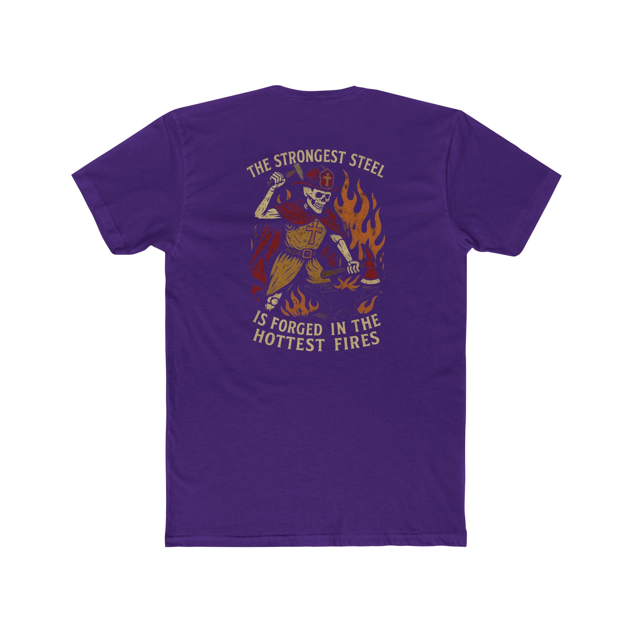 'The Strongest Steel Is Forged In The Hottest Fires' Graphic Tee — Skeleton Blacksmith Design