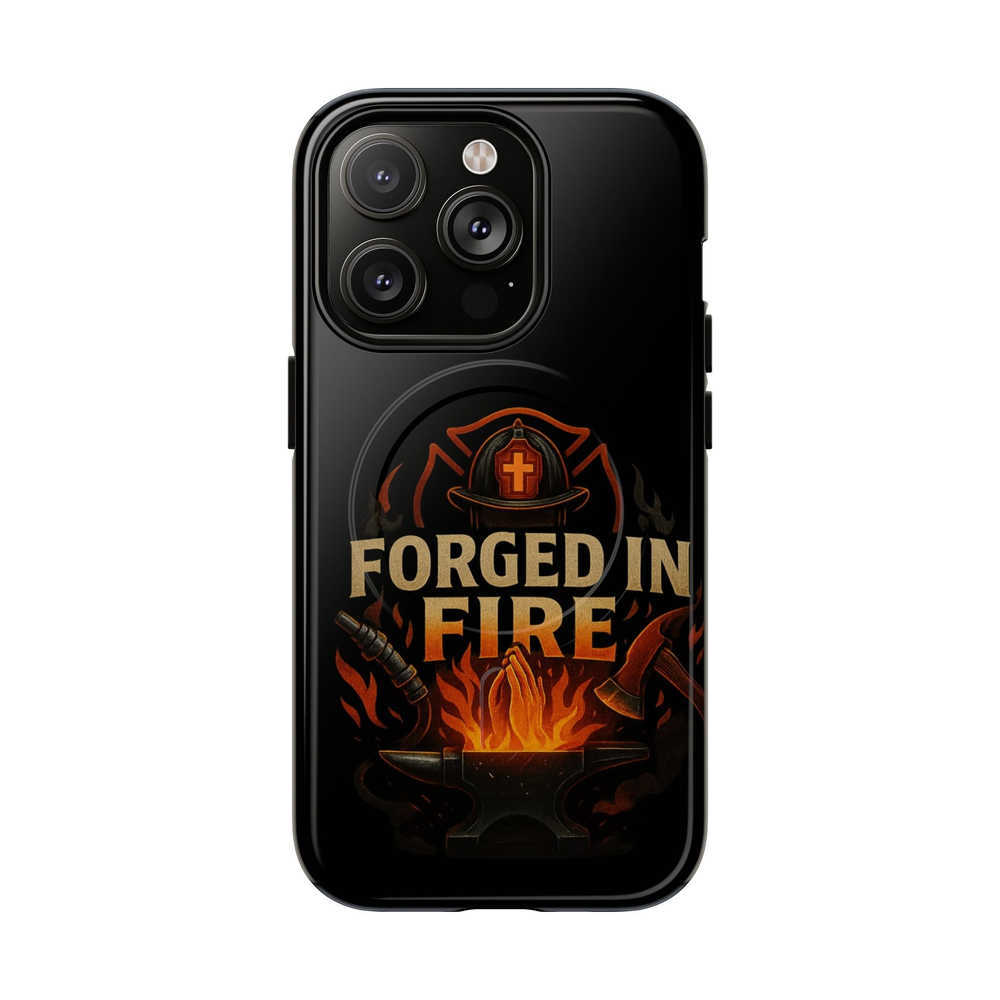 Forged in Fire Tough Magnetic Phone Case — Firefighter Anvil Design