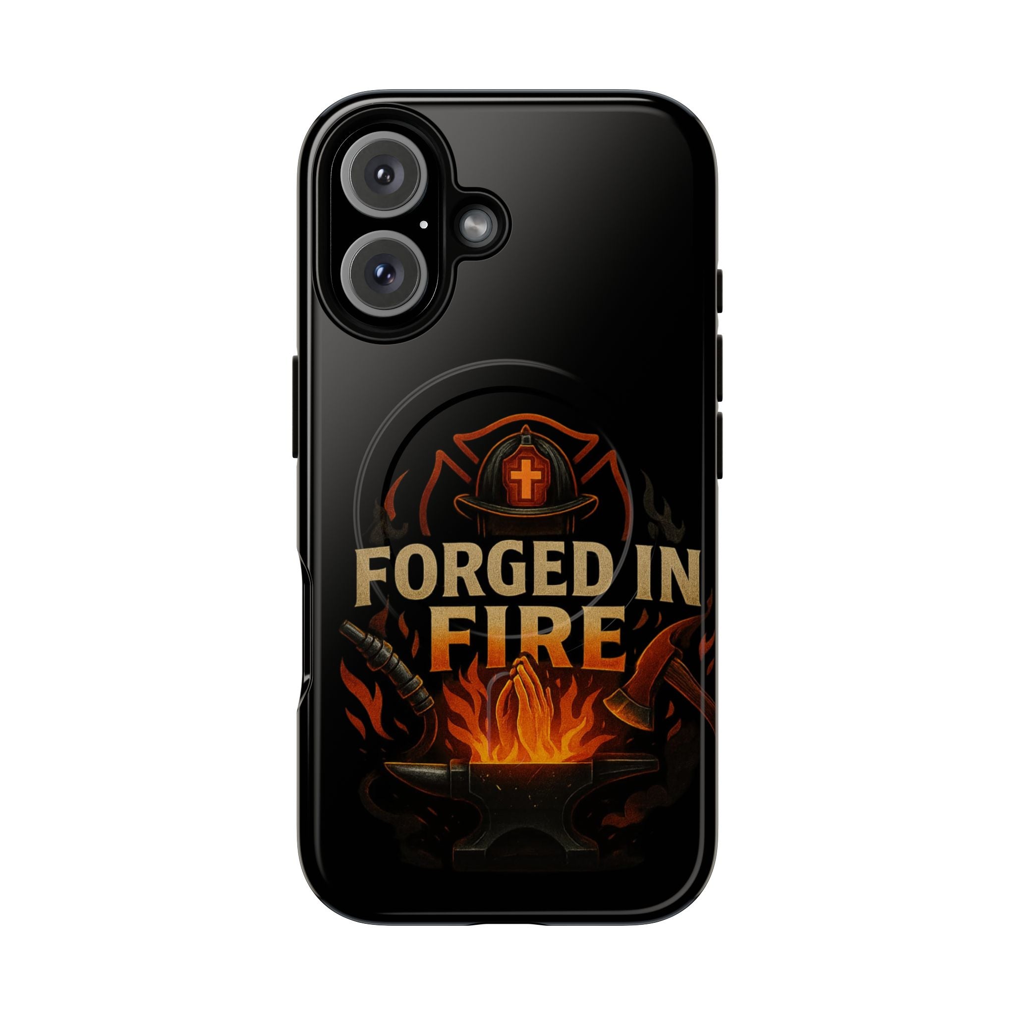 Forged in Fire Tough Magnetic Phone Case — Firefighter Anvil Design