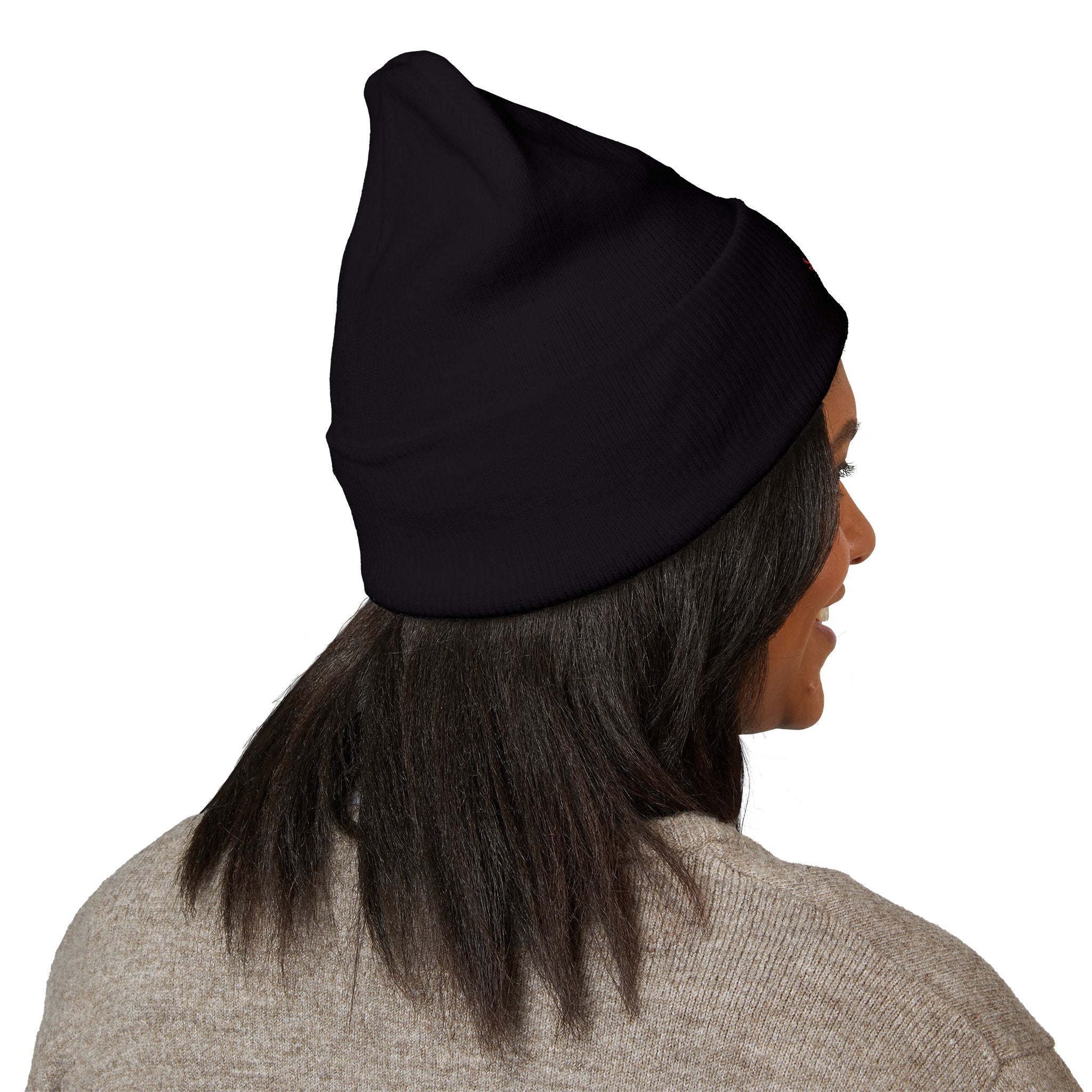 Embroidered Floral Skull Beanie – Yellow Cuffed Knit Hat