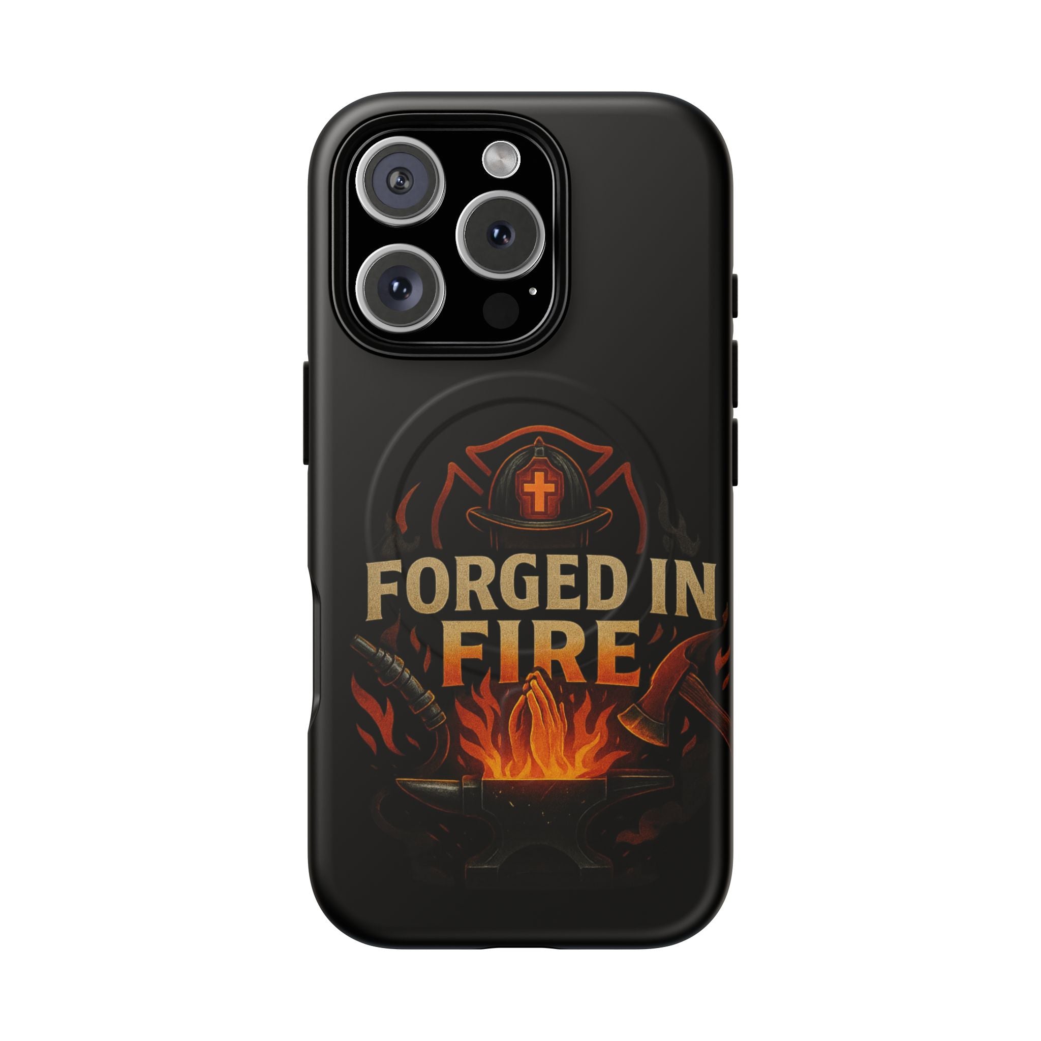 Forged in Fire Tough Magnetic Phone Case — Firefighter Anvil Design