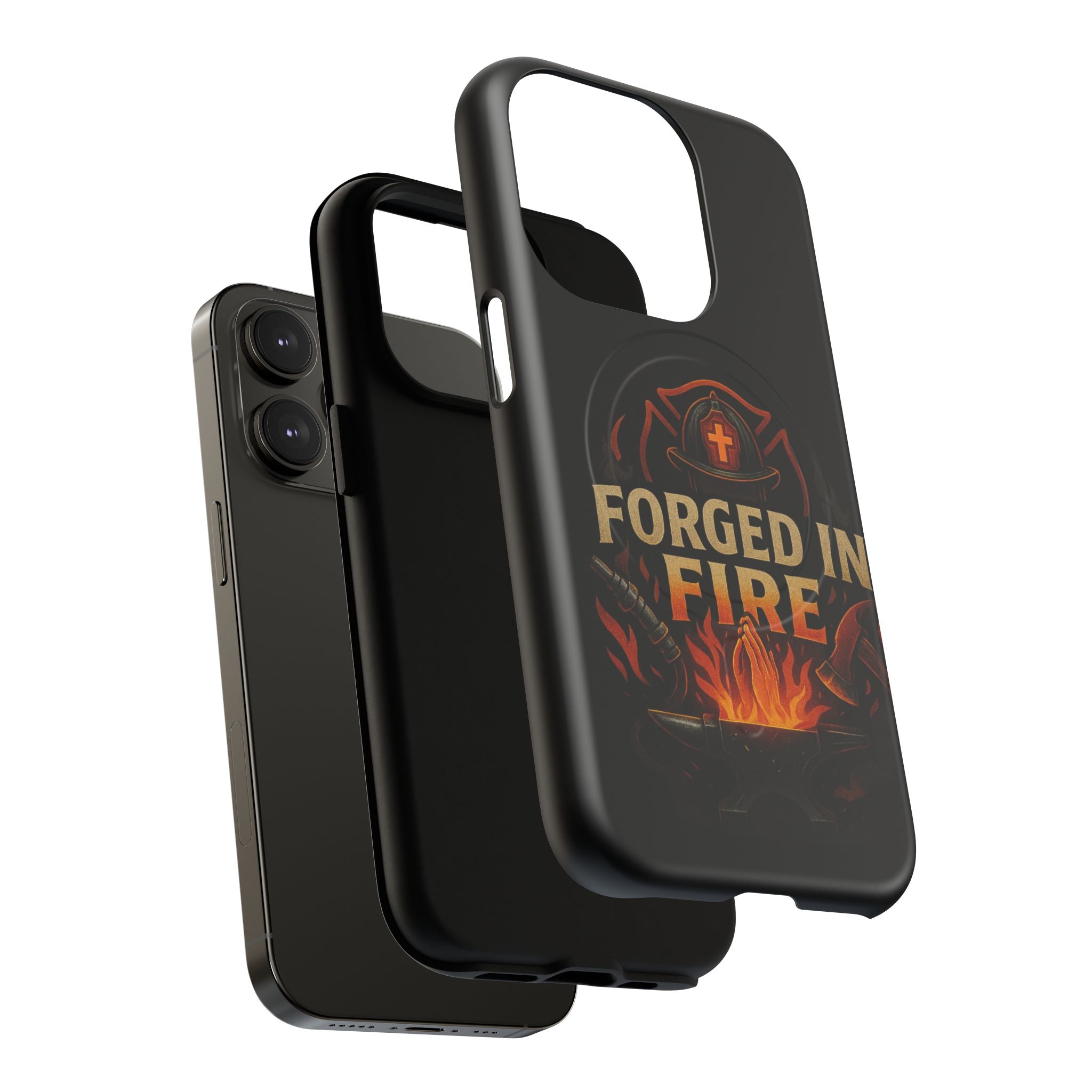 Forged in Fire Tough Magnetic Phone Case — Firefighter Anvil Design