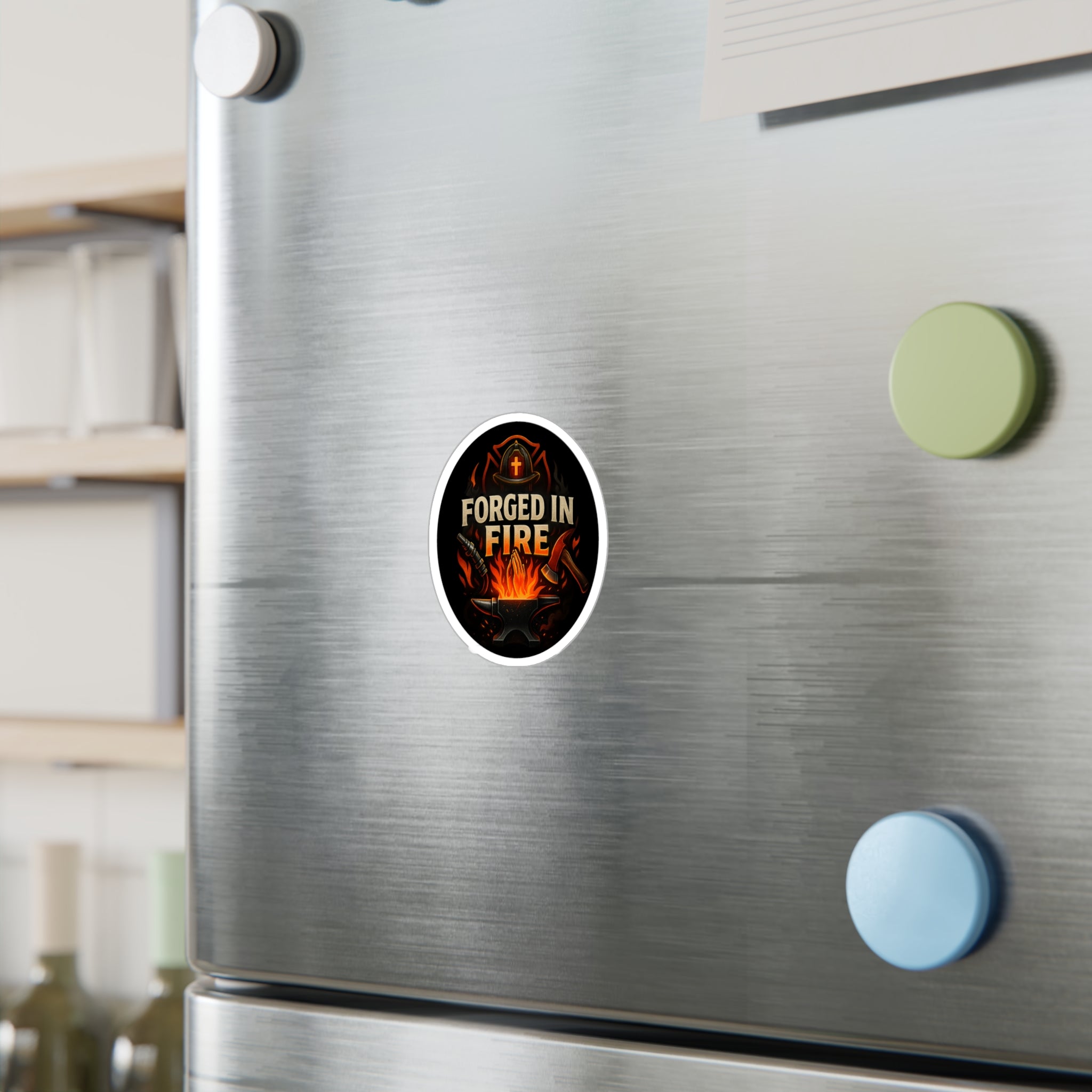 Forged in Fire Vinyl Sticker — Blacksmith Anvil & Flame Kiss-Cut Decal