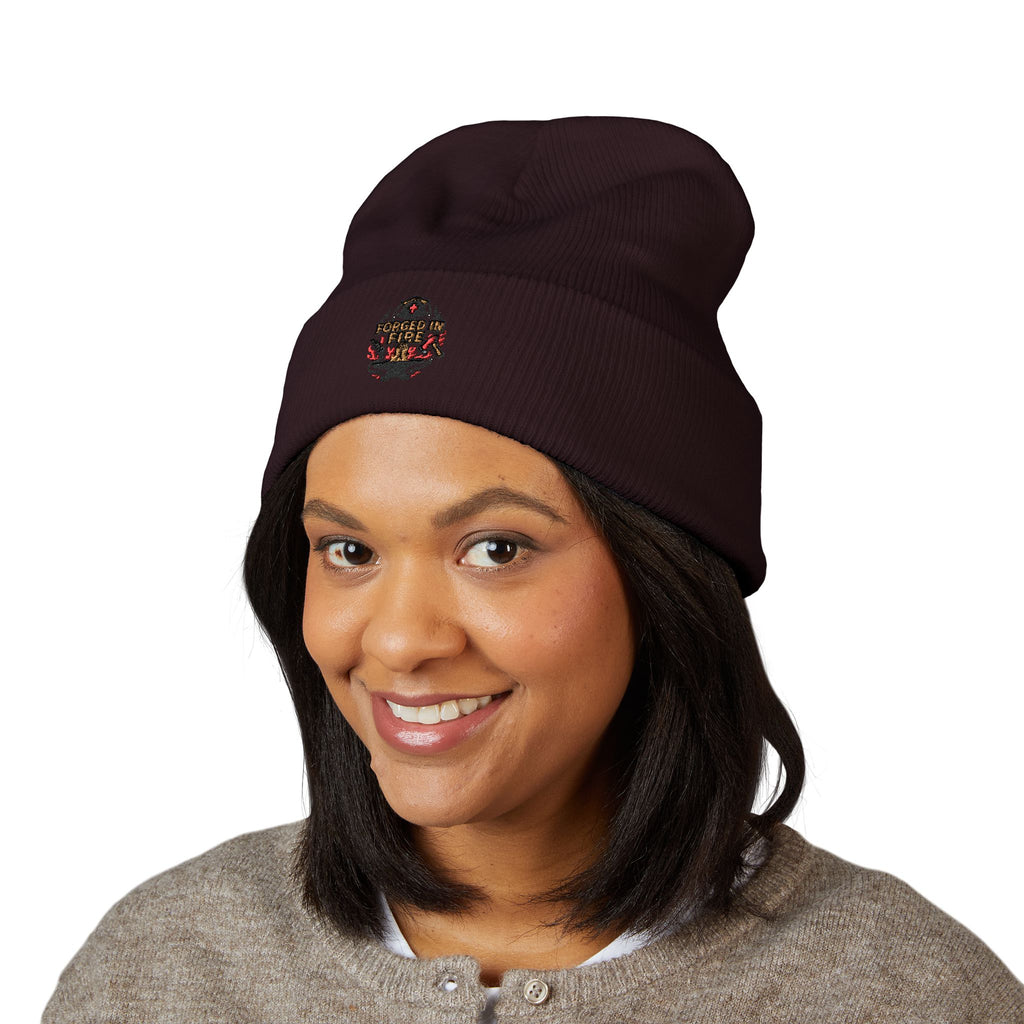 Embroidered Floral Skull Beanie – Yellow Cuffed Knit Hat