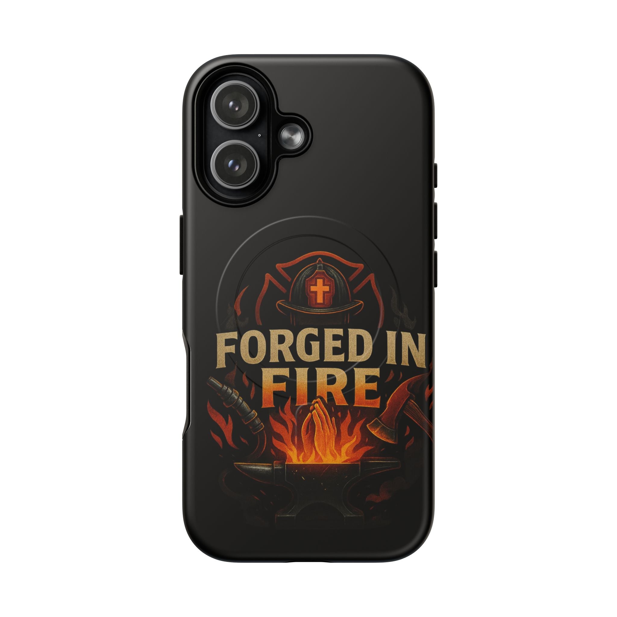 Forged in Fire Tough Magnetic Phone Case — Firefighter Anvil Design