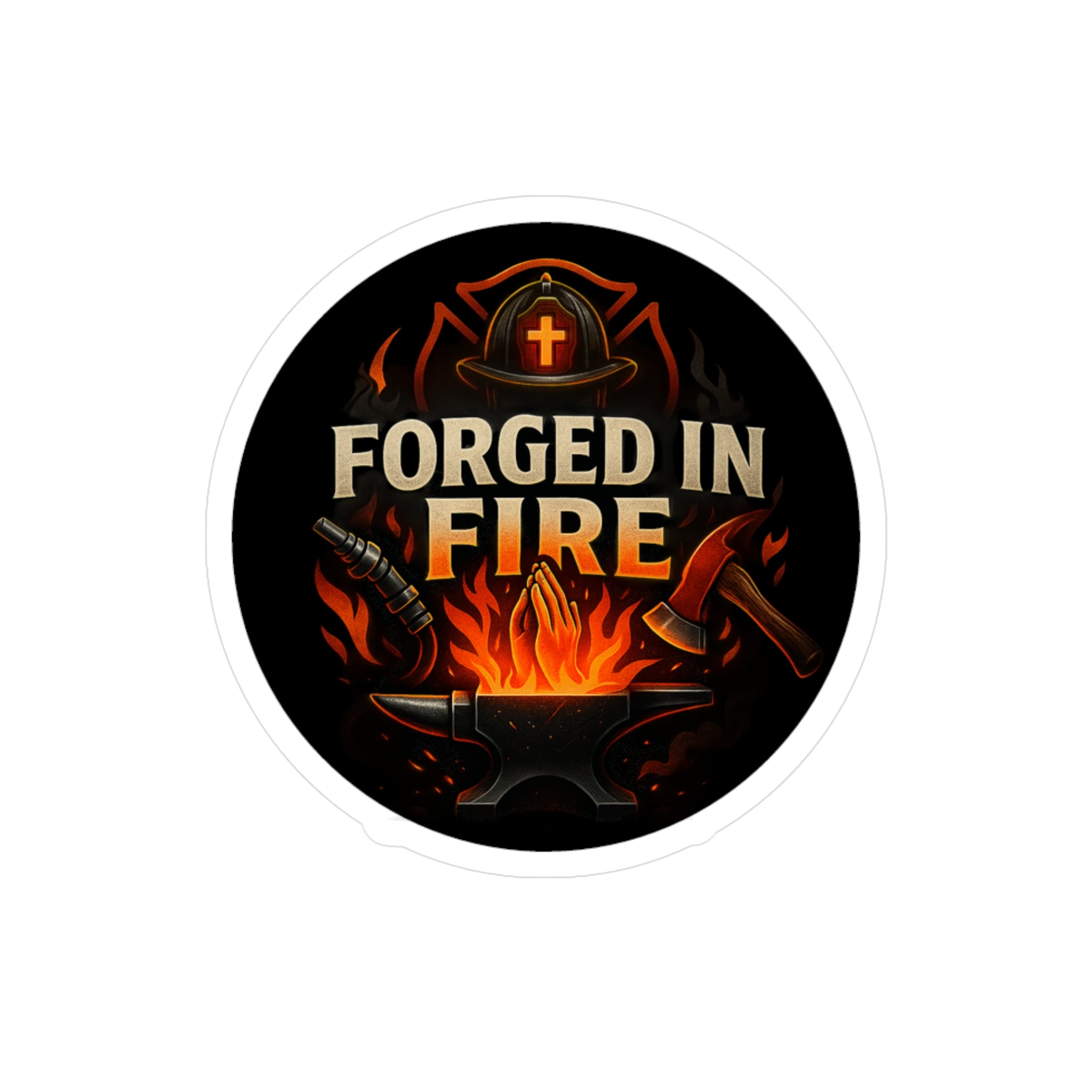 Forged in Fire Vinyl Sticker — Blacksmith Anvil & Flame Kiss-Cut Decal