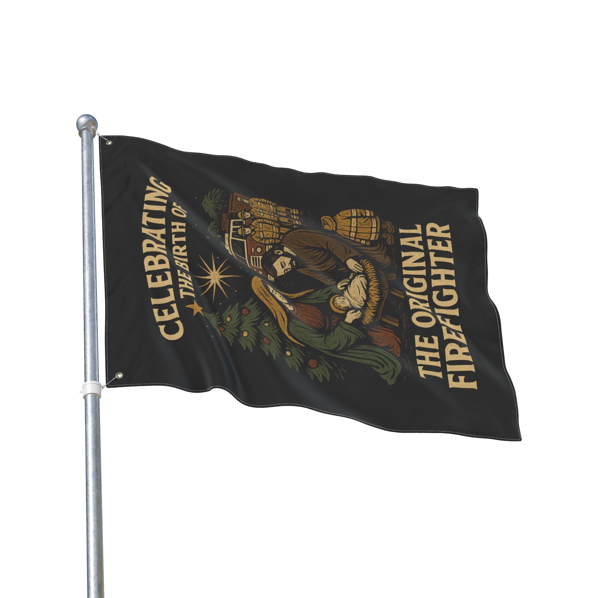 Nativity 'The Original Firefighter' Double-Sided Christmas Flag