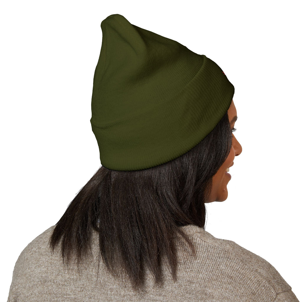Embroidered Floral Skull Beanie – Yellow Cuffed Knit Hat