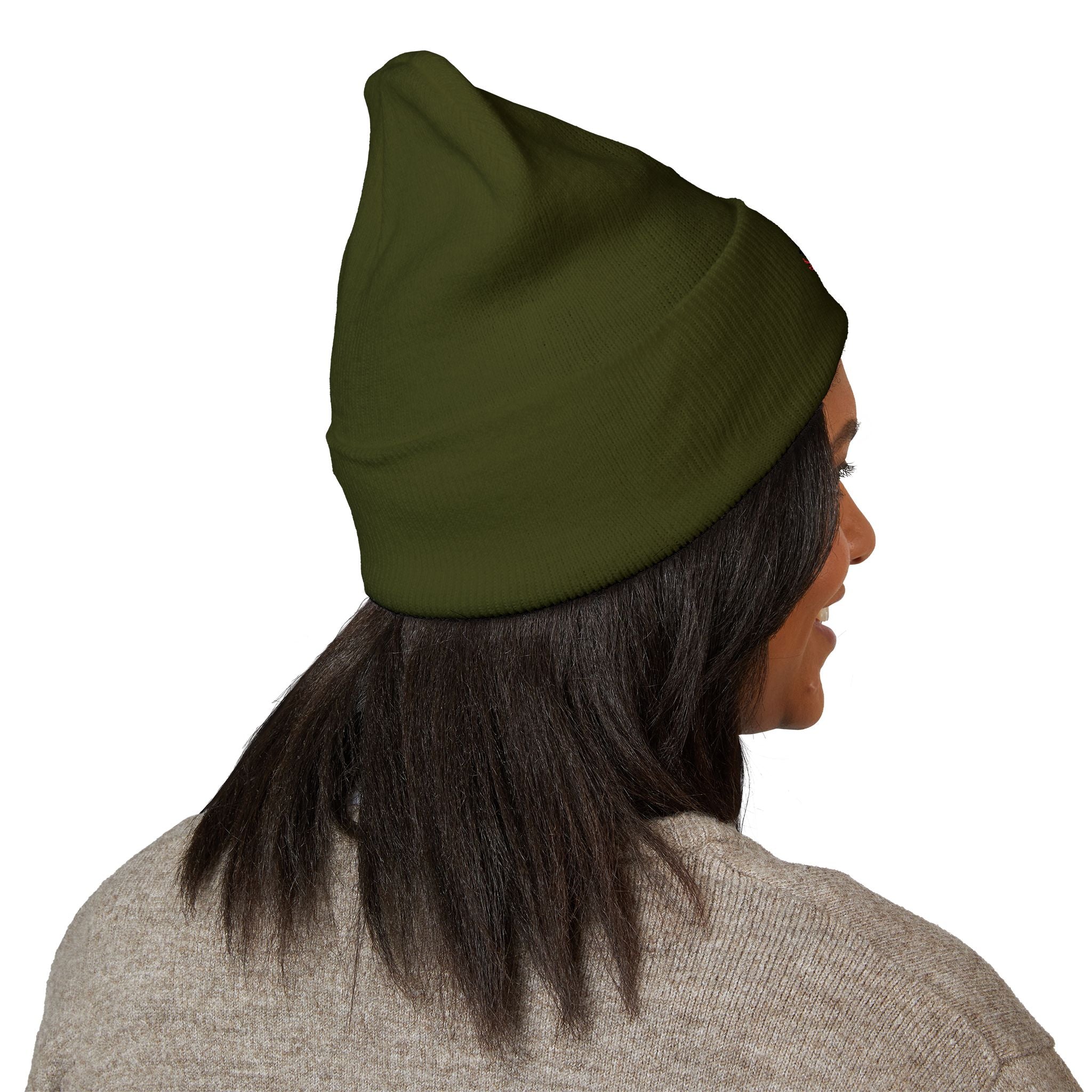 Embroidered Floral Skull Beanie – Yellow Cuffed Knit Hat