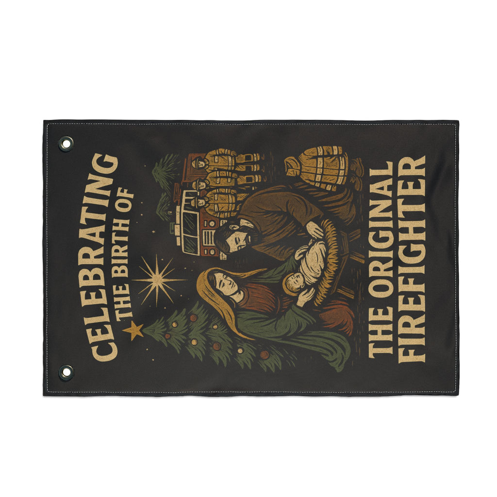 Nativity 'The Original Firefighter' Double-Sided Christmas Flag
