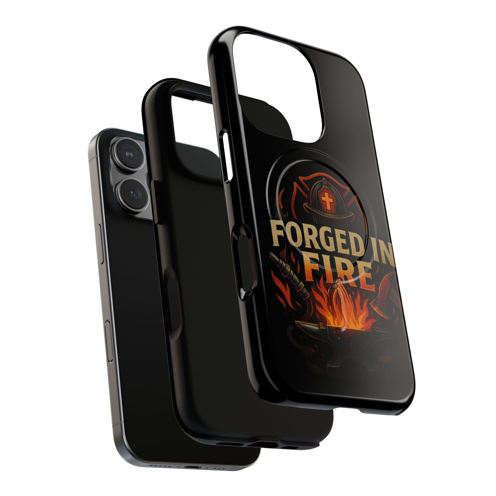 Forged in Fire Tough Magnetic Phone Case — Firefighter Anvil Design