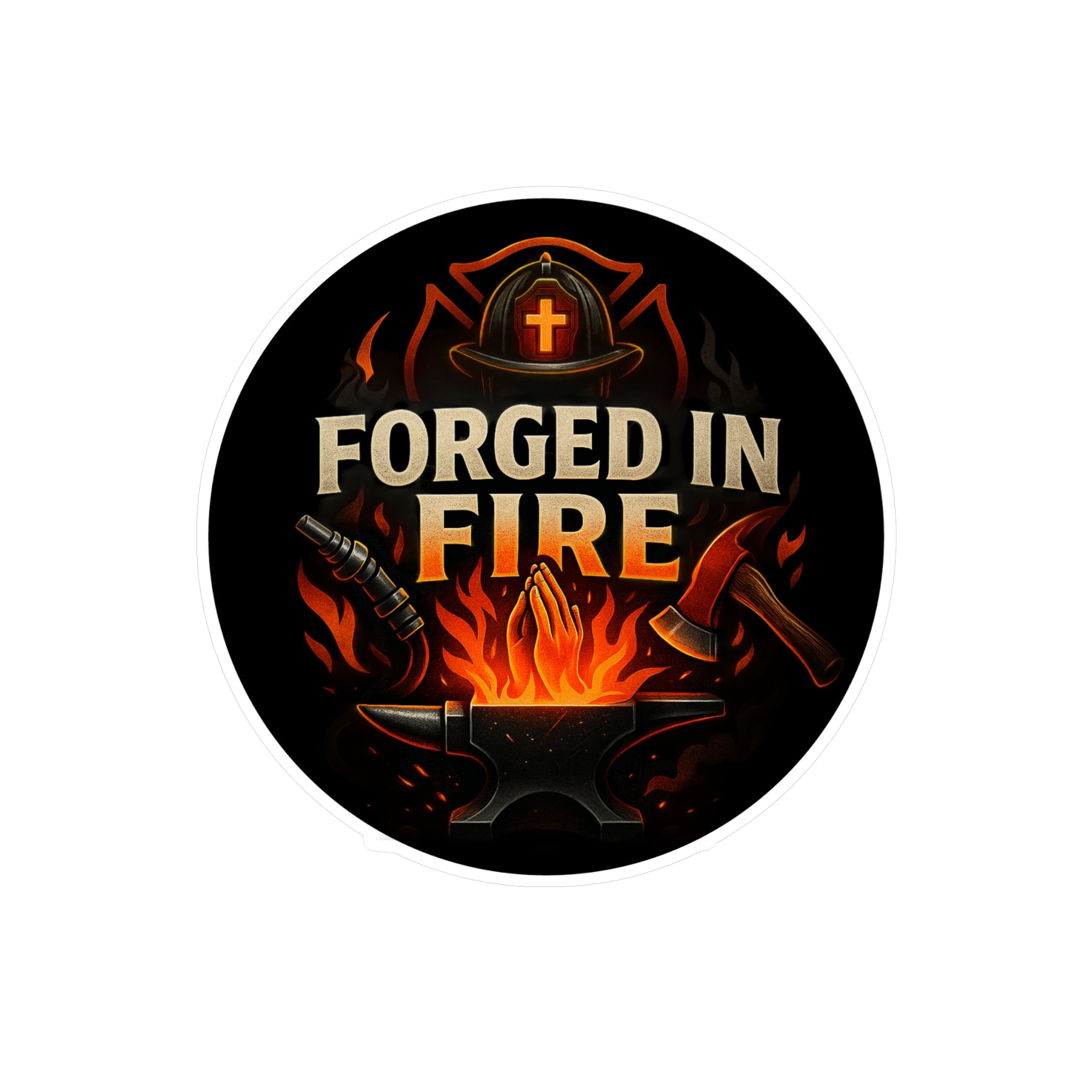 Forged in Fire Vinyl Sticker — Blacksmith Anvil & Flame Kiss-Cut Decal