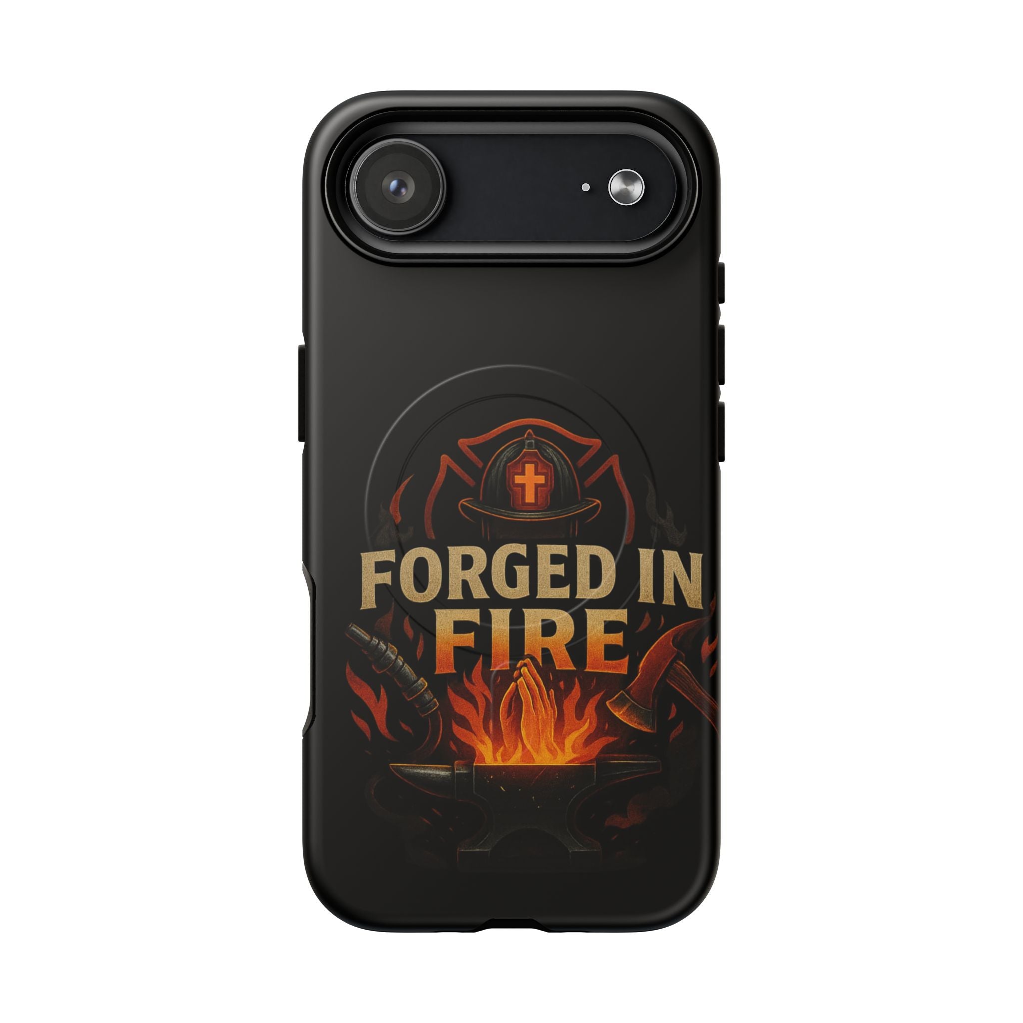 Forged in Fire Tough Magnetic Phone Case — Firefighter Anvil Design