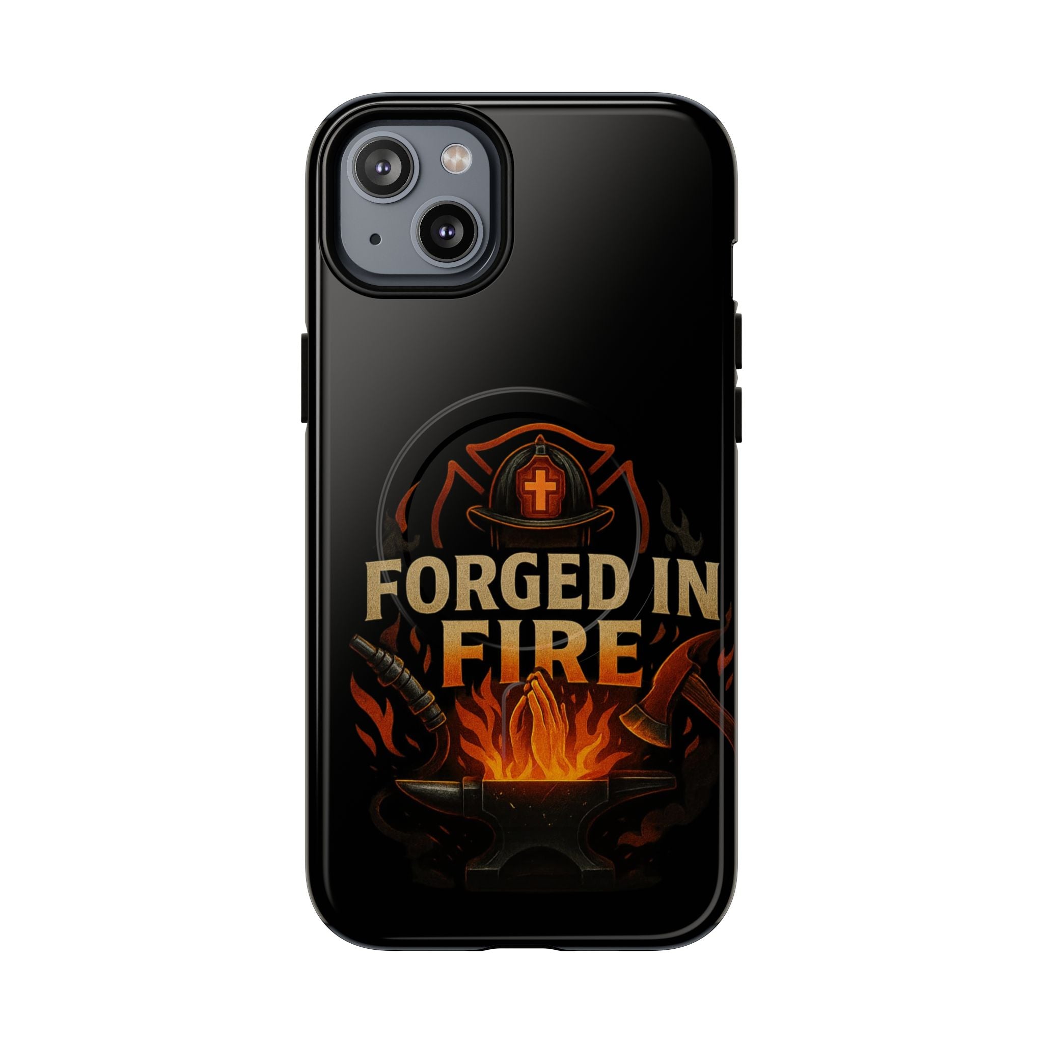 Forged in Fire Tough Magnetic Phone Case — Firefighter Anvil Design
