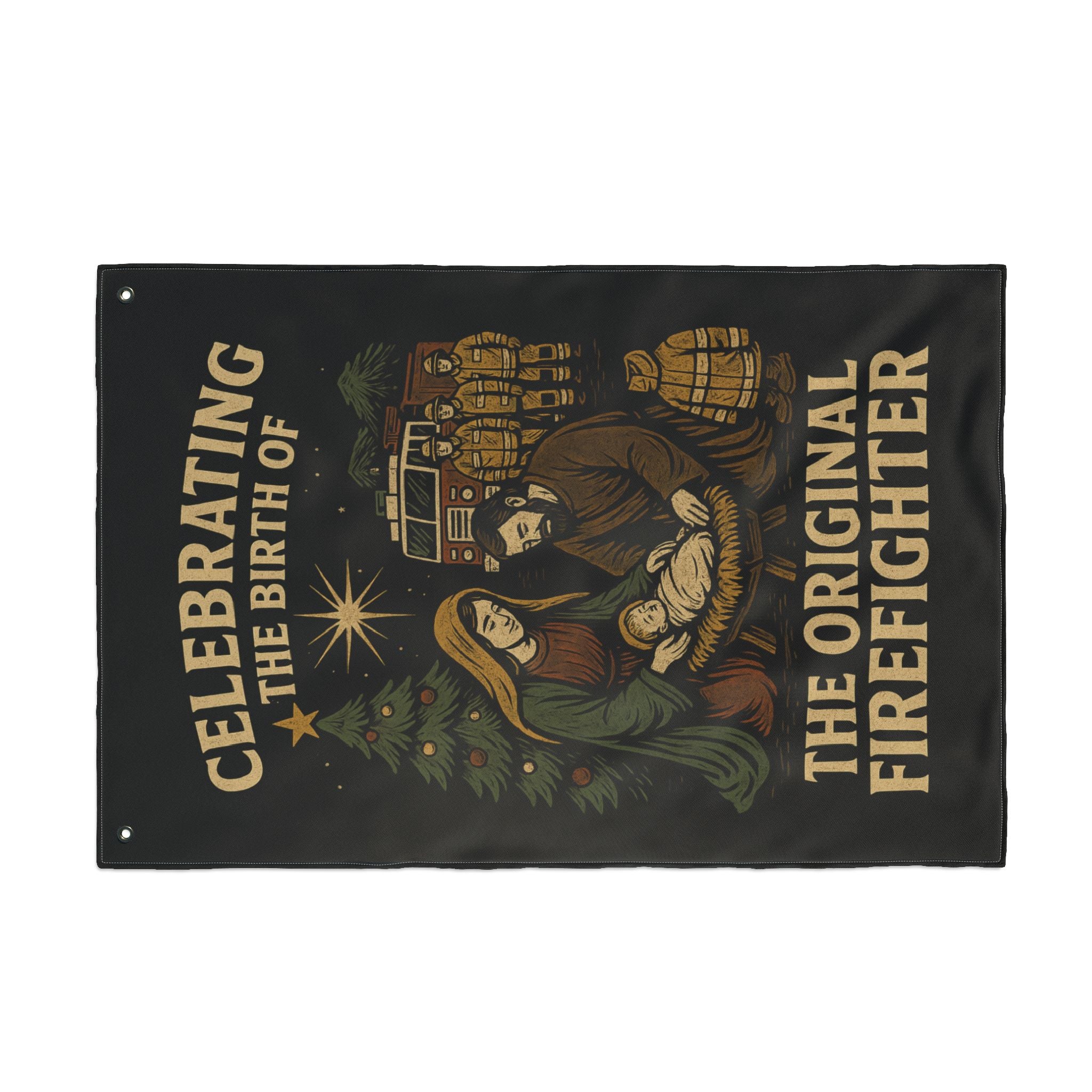 Nativity 'The Original Firefighter' Double-Sided Christmas Flag