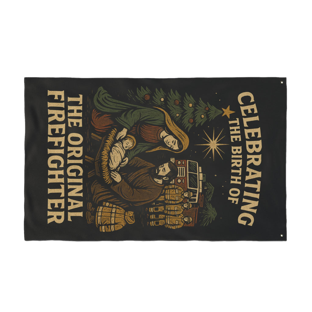 Nativity 'The Original Firefighter' Double-Sided Christmas Flag