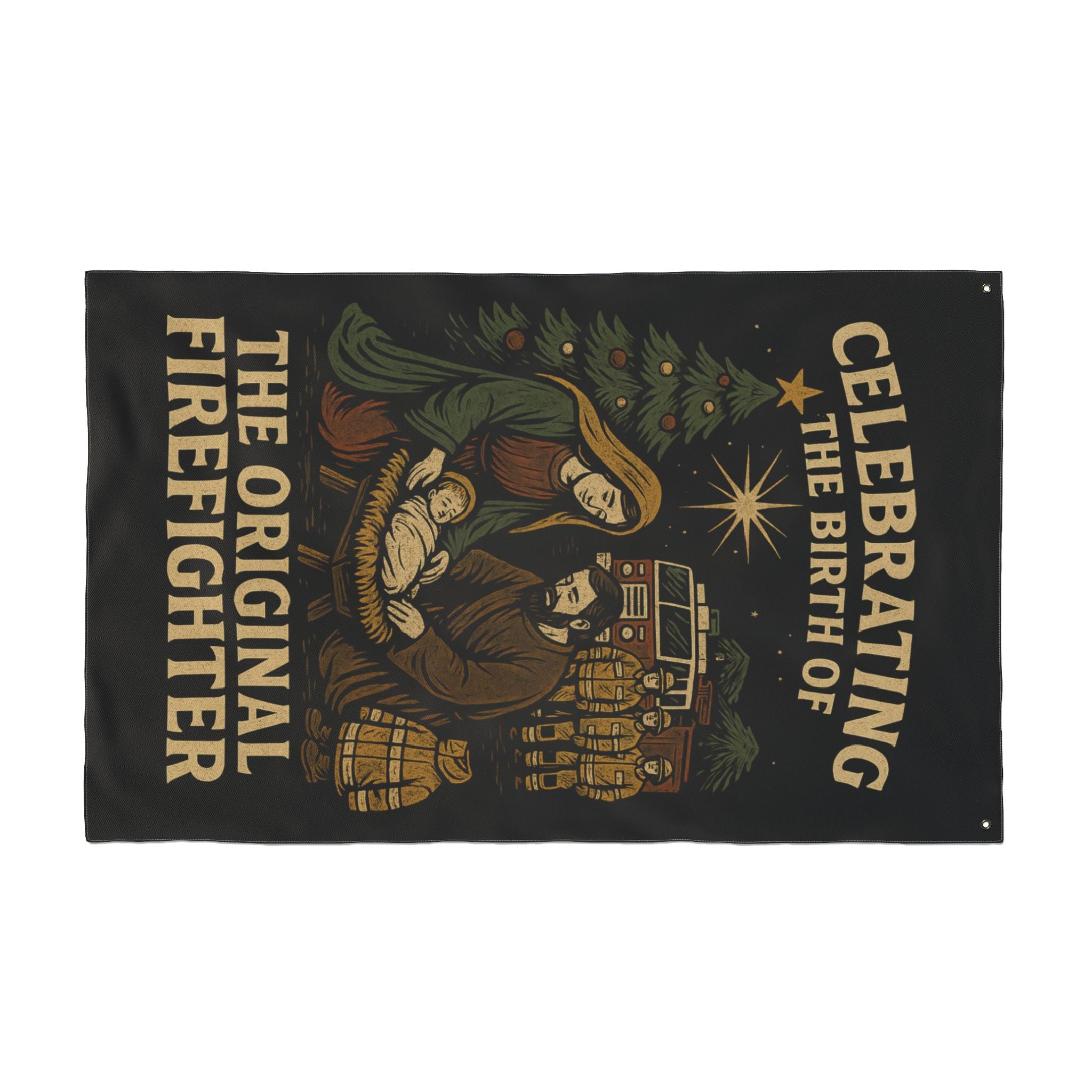 Nativity 'The Original Firefighter' Double-Sided Christmas Flag