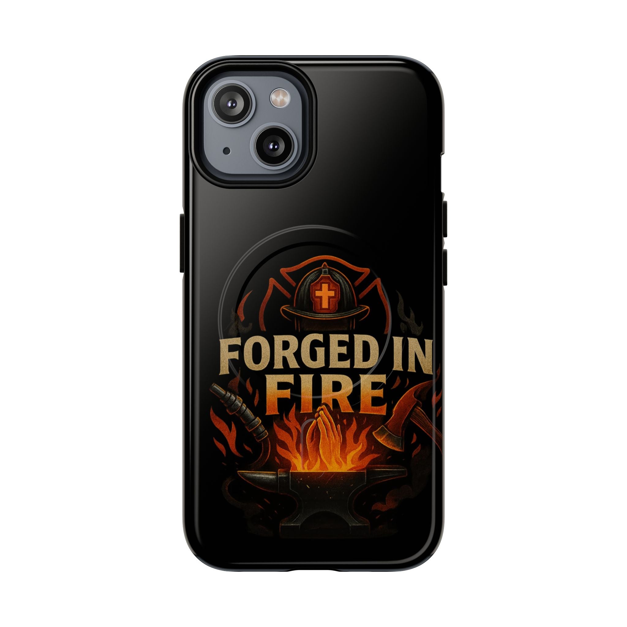 Forged in Fire Tough Magnetic Phone Case — Firefighter Anvil Design