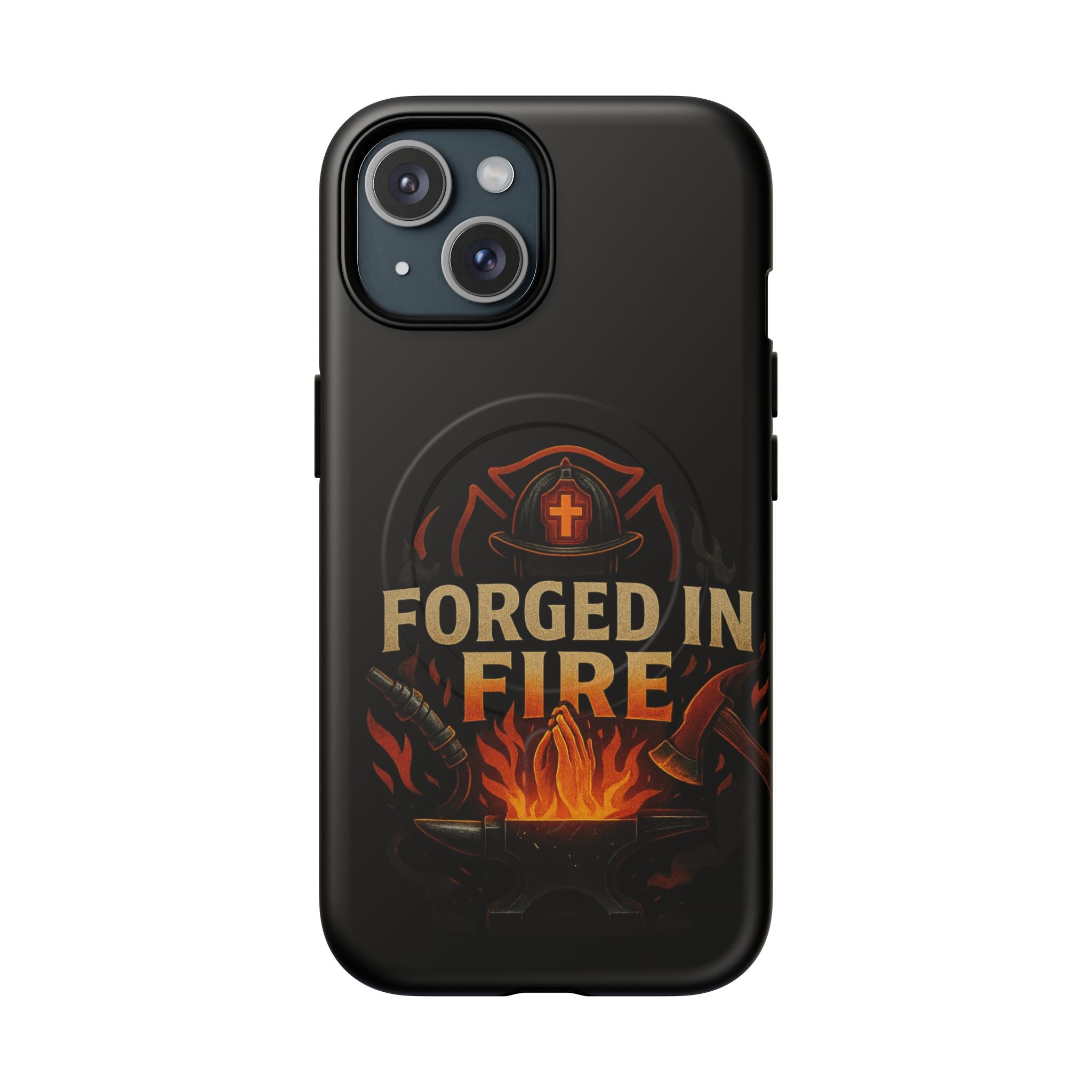 Forged in Fire Tough Magnetic Phone Case — Firefighter Anvil Design