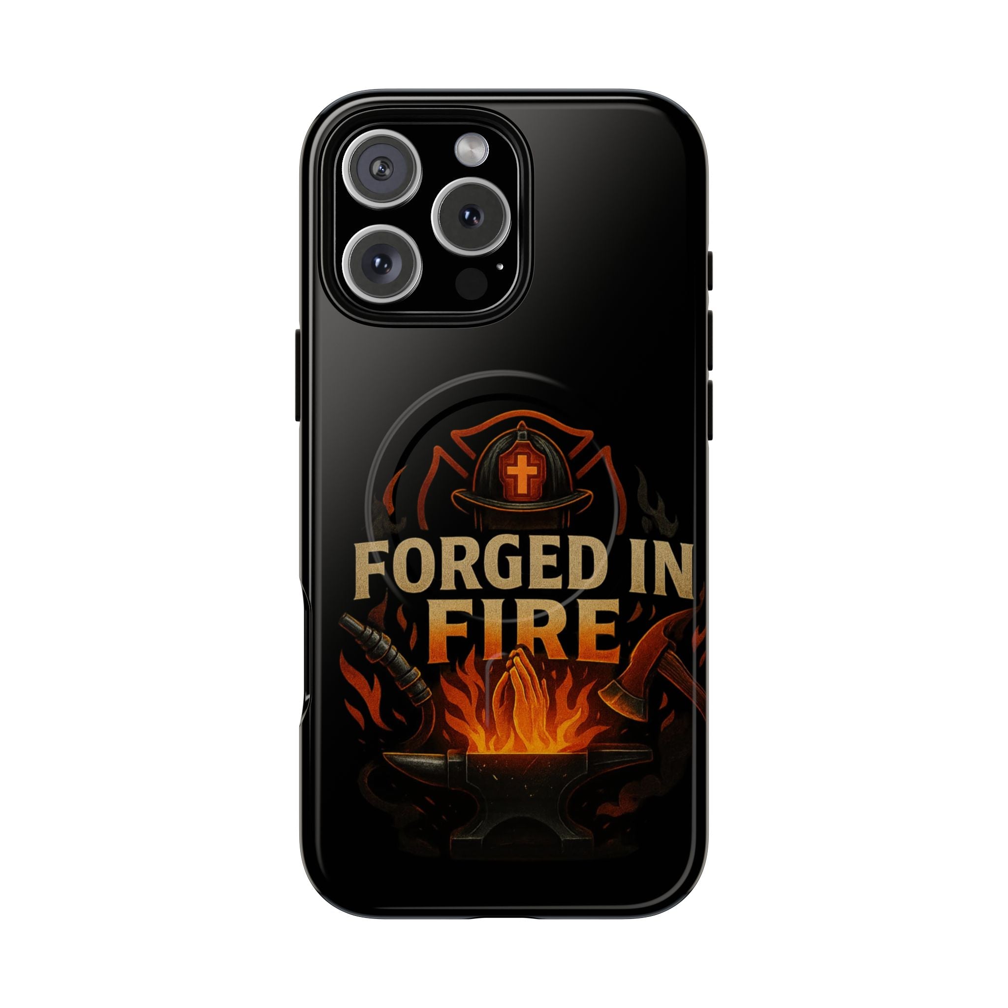 Forged in Fire Tough Magnetic Phone Case — Firefighter Anvil Design