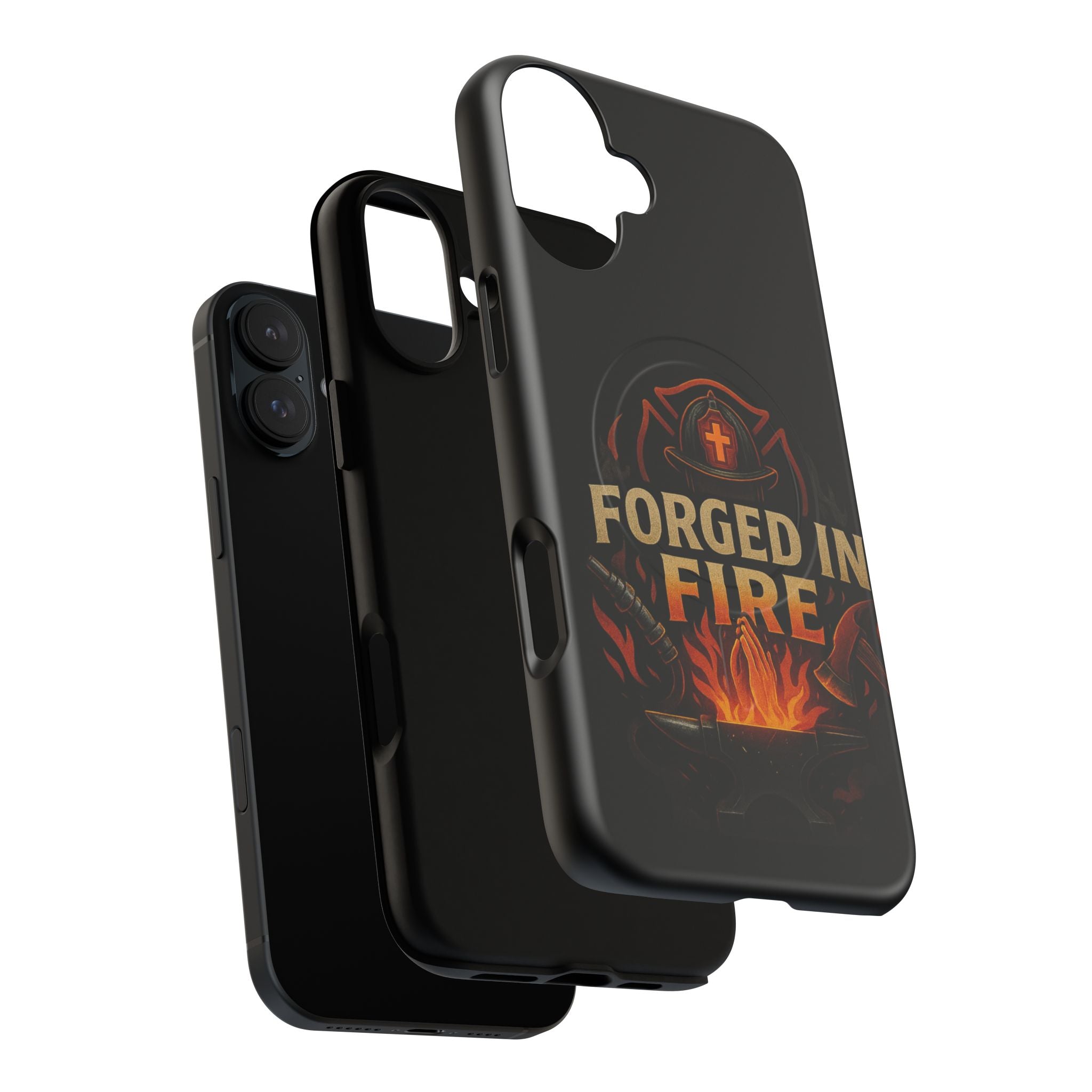 Forged in Fire Tough Magnetic Phone Case — Firefighter Anvil Design