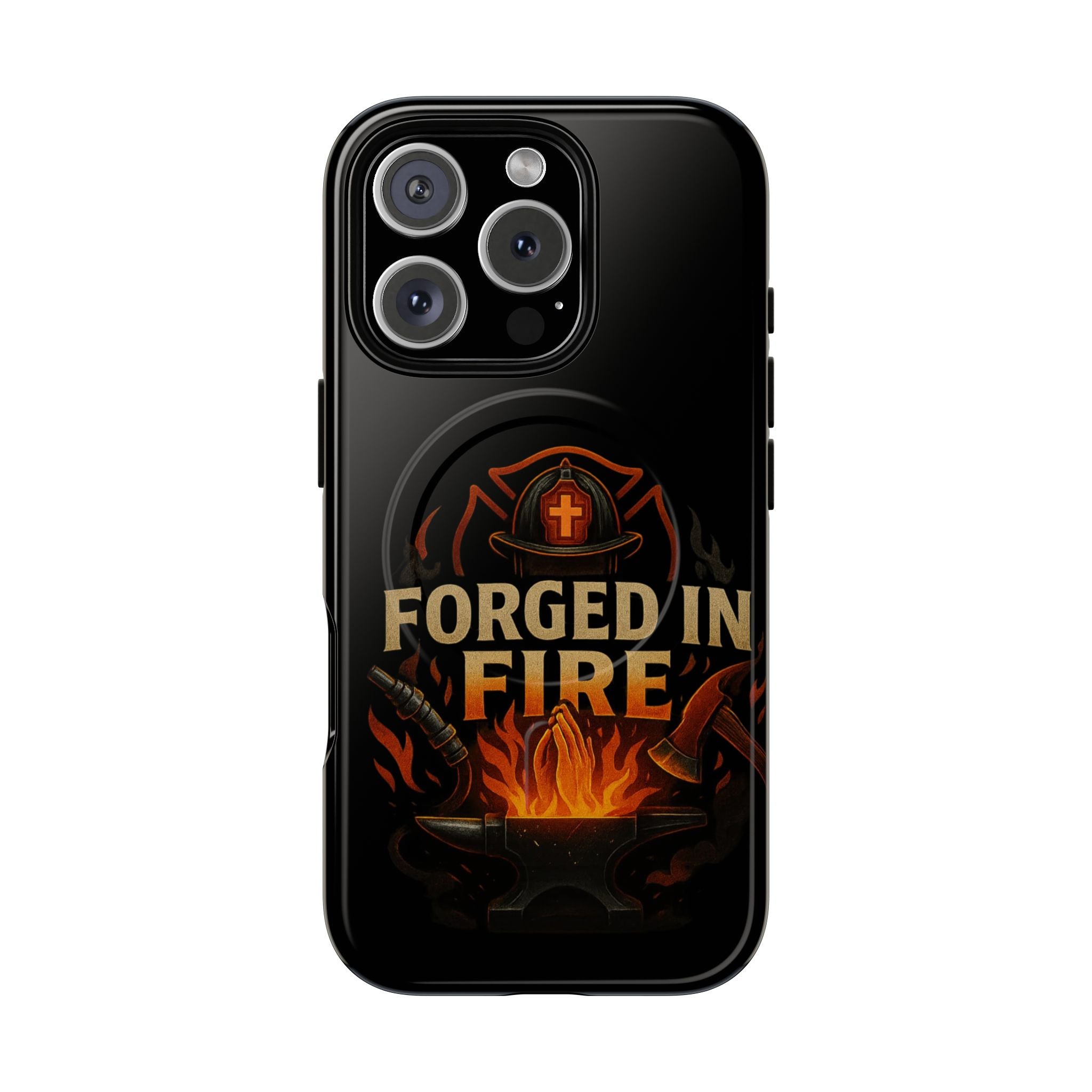 Forged in Fire Tough Magnetic Phone Case — Firefighter Anvil Design