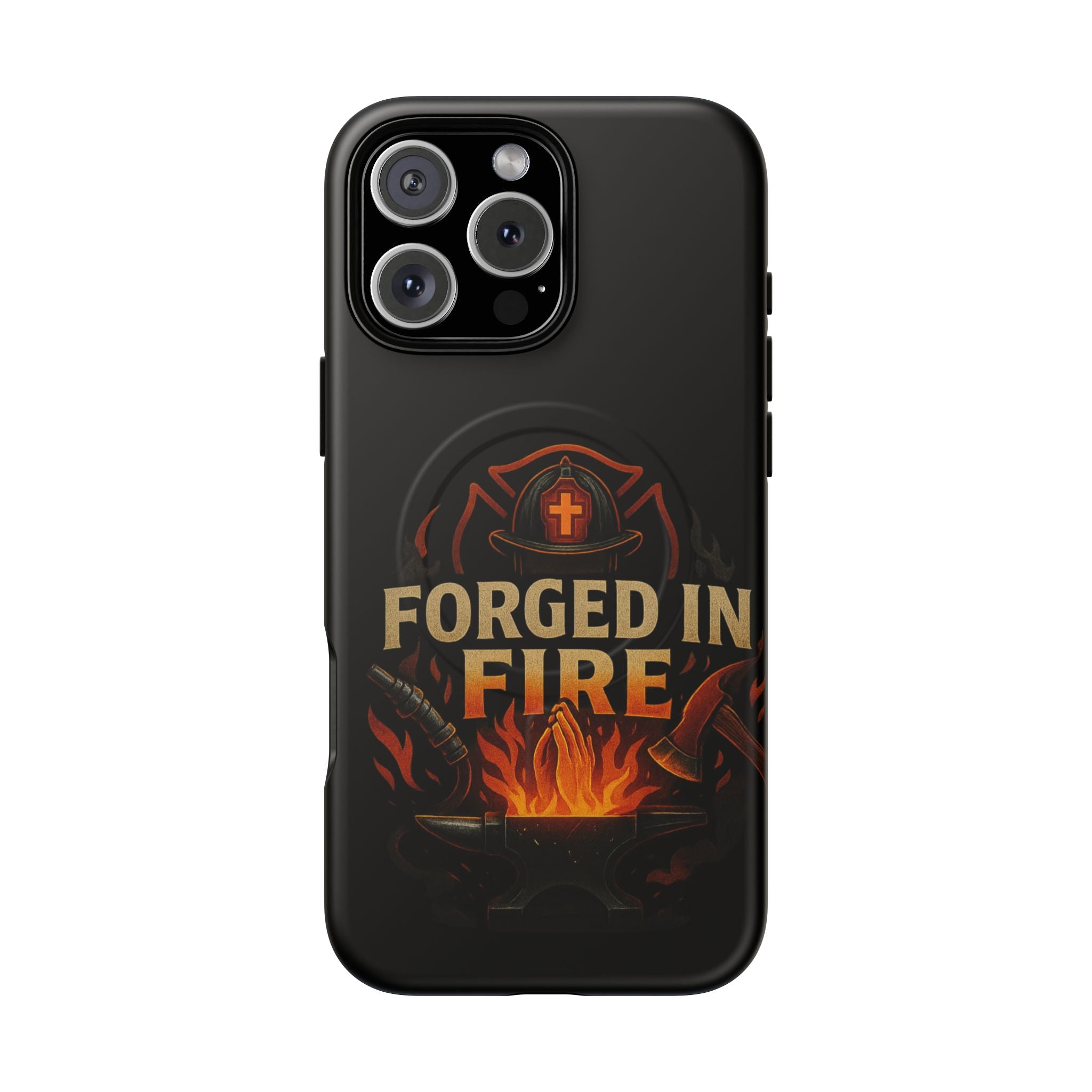 Forged in Fire Tough Magnetic Phone Case — Firefighter Anvil Design