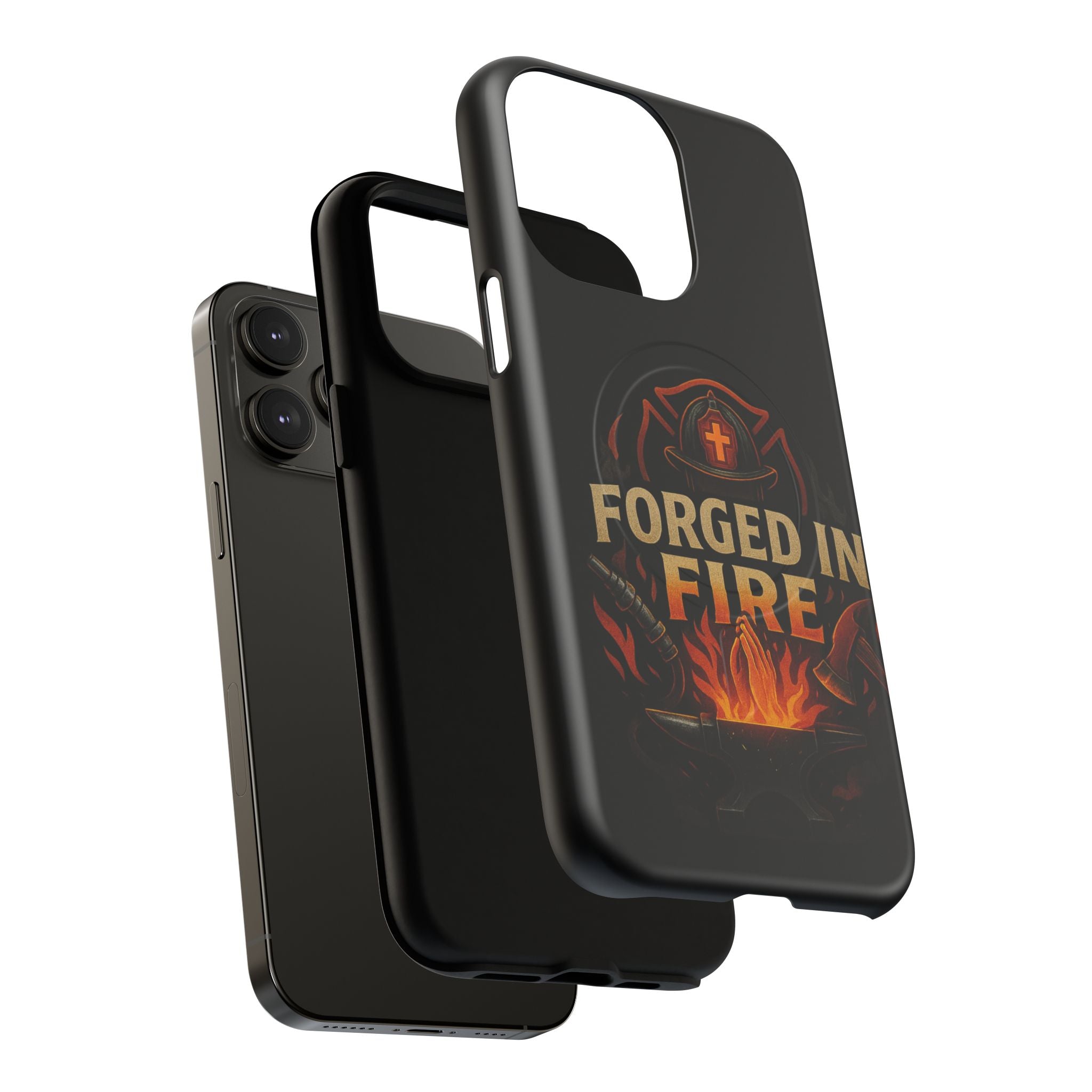 Forged in Fire Tough Magnetic Phone Case — Firefighter Anvil Design
