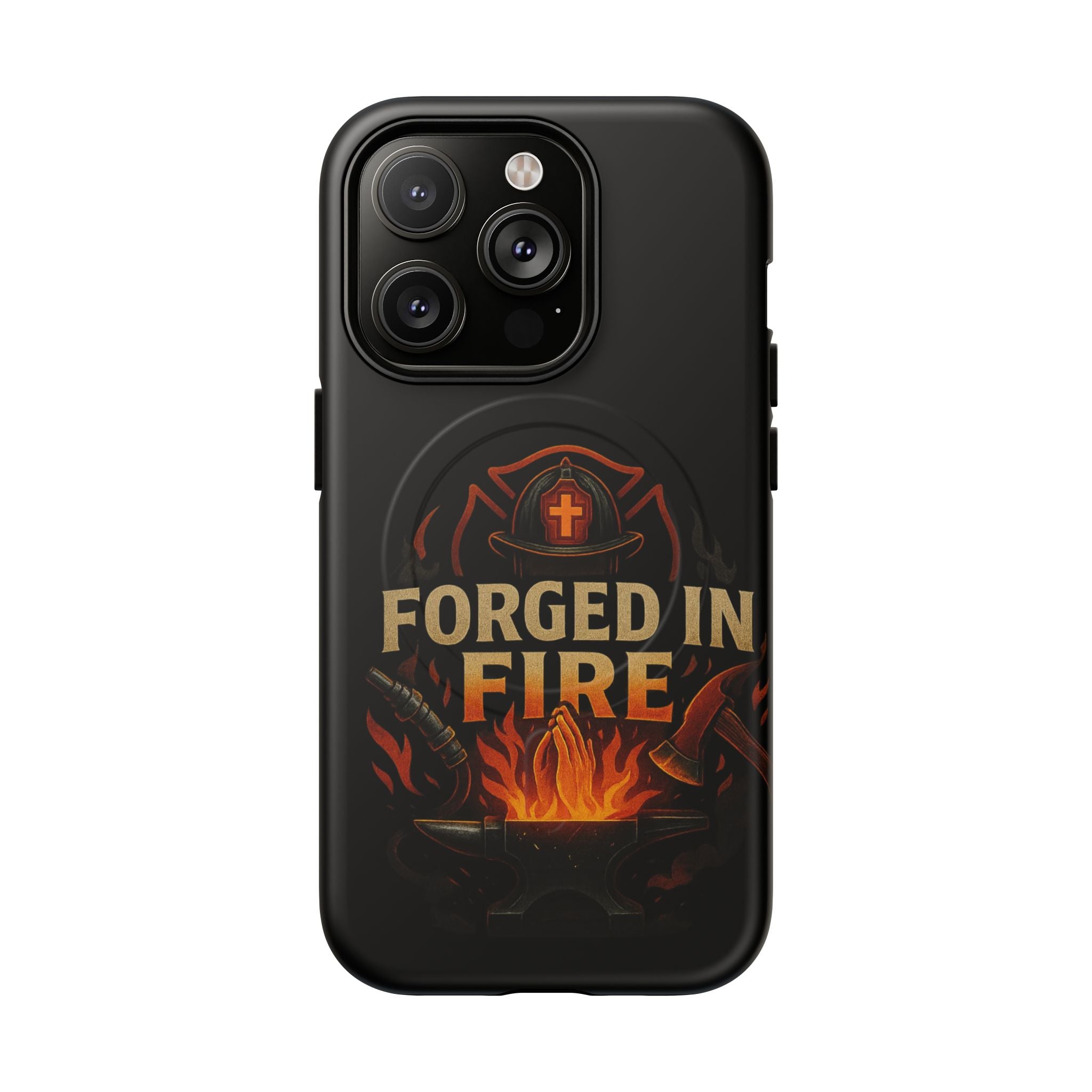 Forged in Fire Tough Magnetic Phone Case — Firefighter Anvil Design