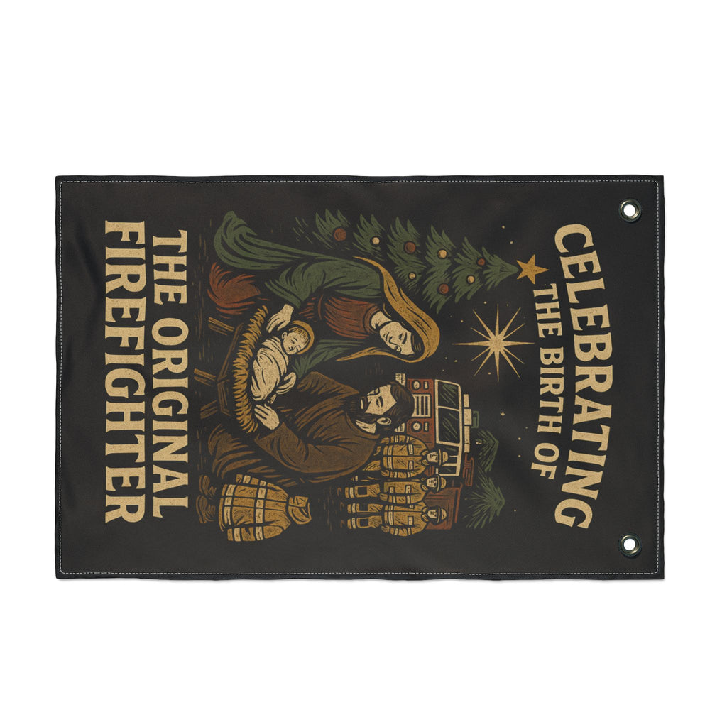 Nativity 'The Original Firefighter' Double-Sided Christmas Flag